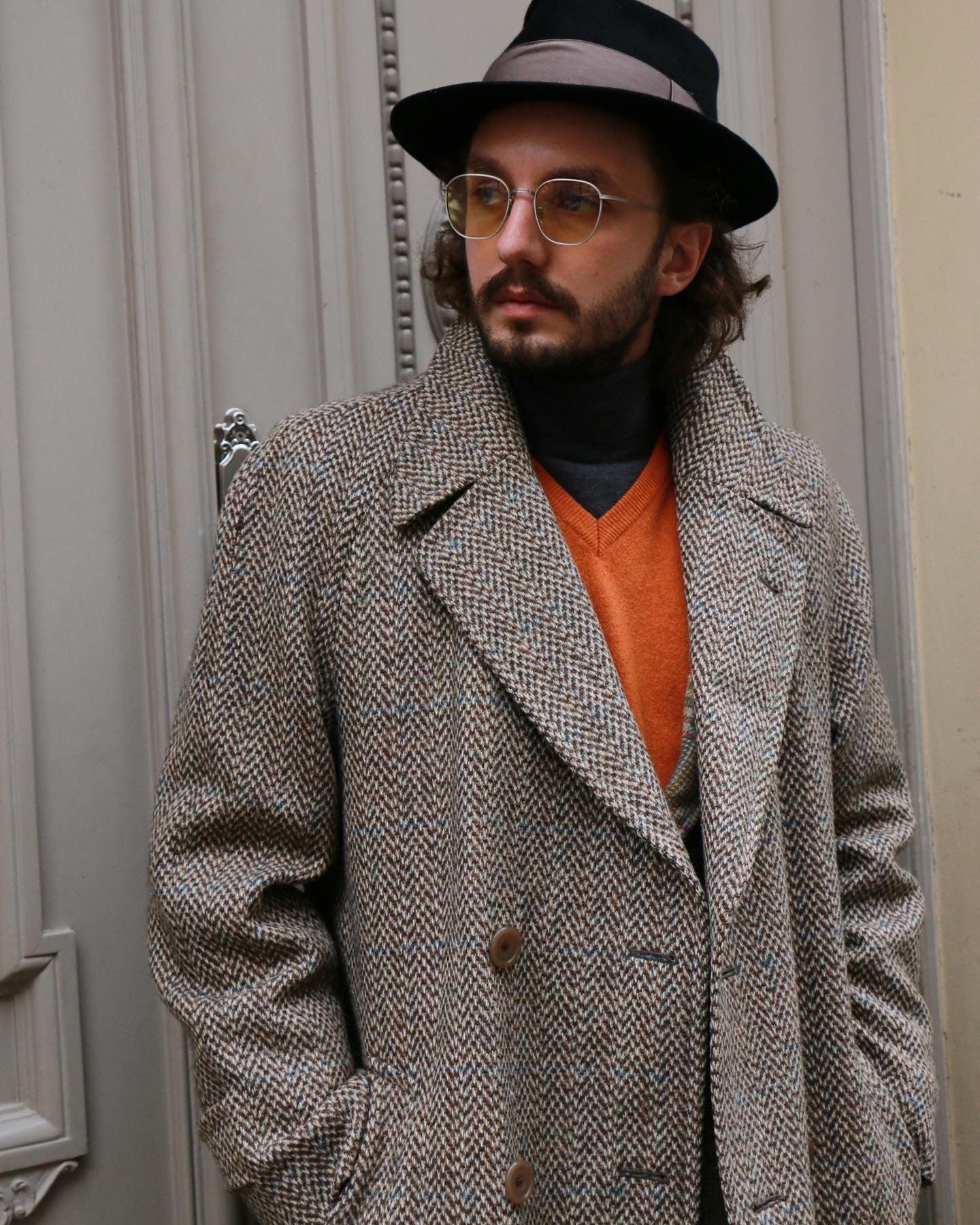 Double breasted tweed coat sale
