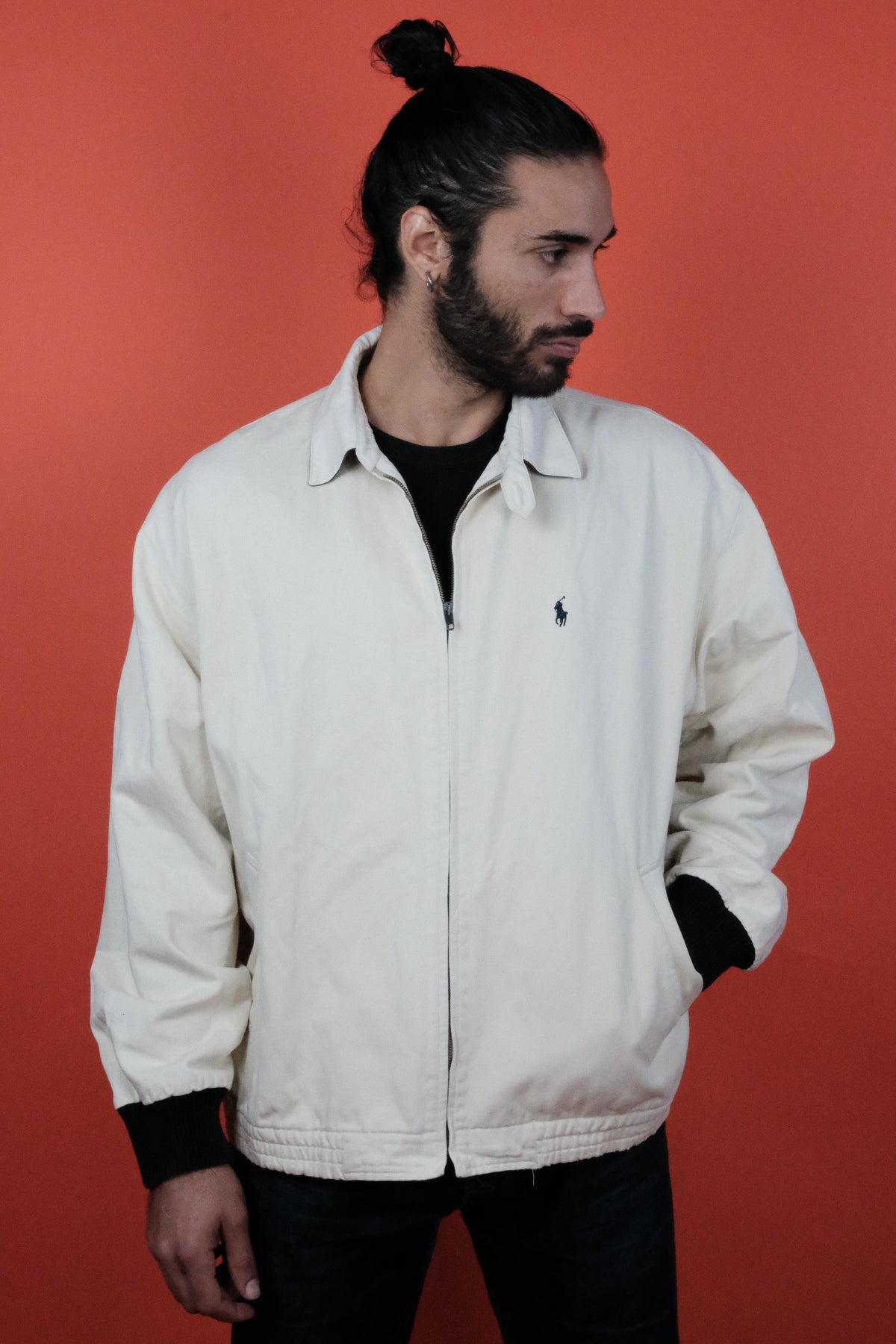 Polo Ralph Lauren Cotton Beige Zip Jacket 'XL' - vintage clothing clochard92.com