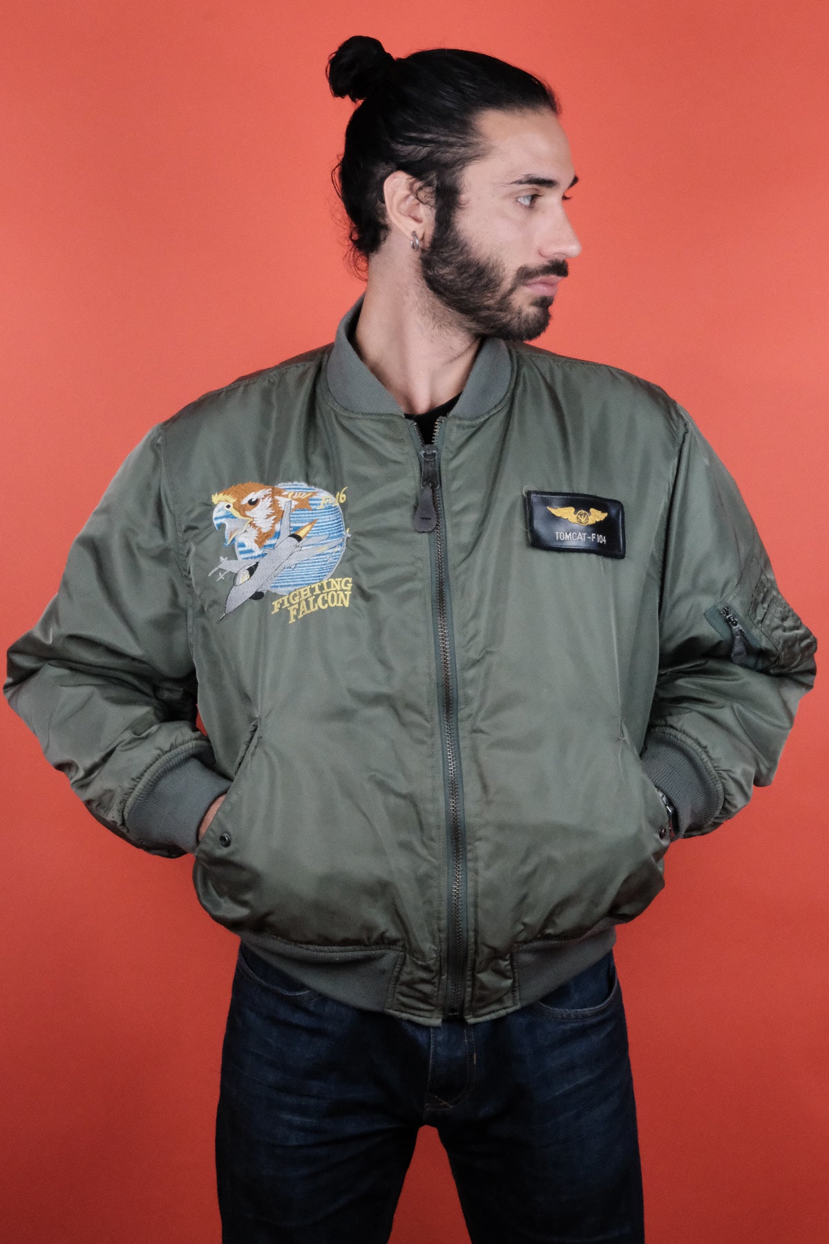 Tomcat 'Fighting Falcon' MA-1 Flying Jacket 'XL' - vintage clothing clochard92.com