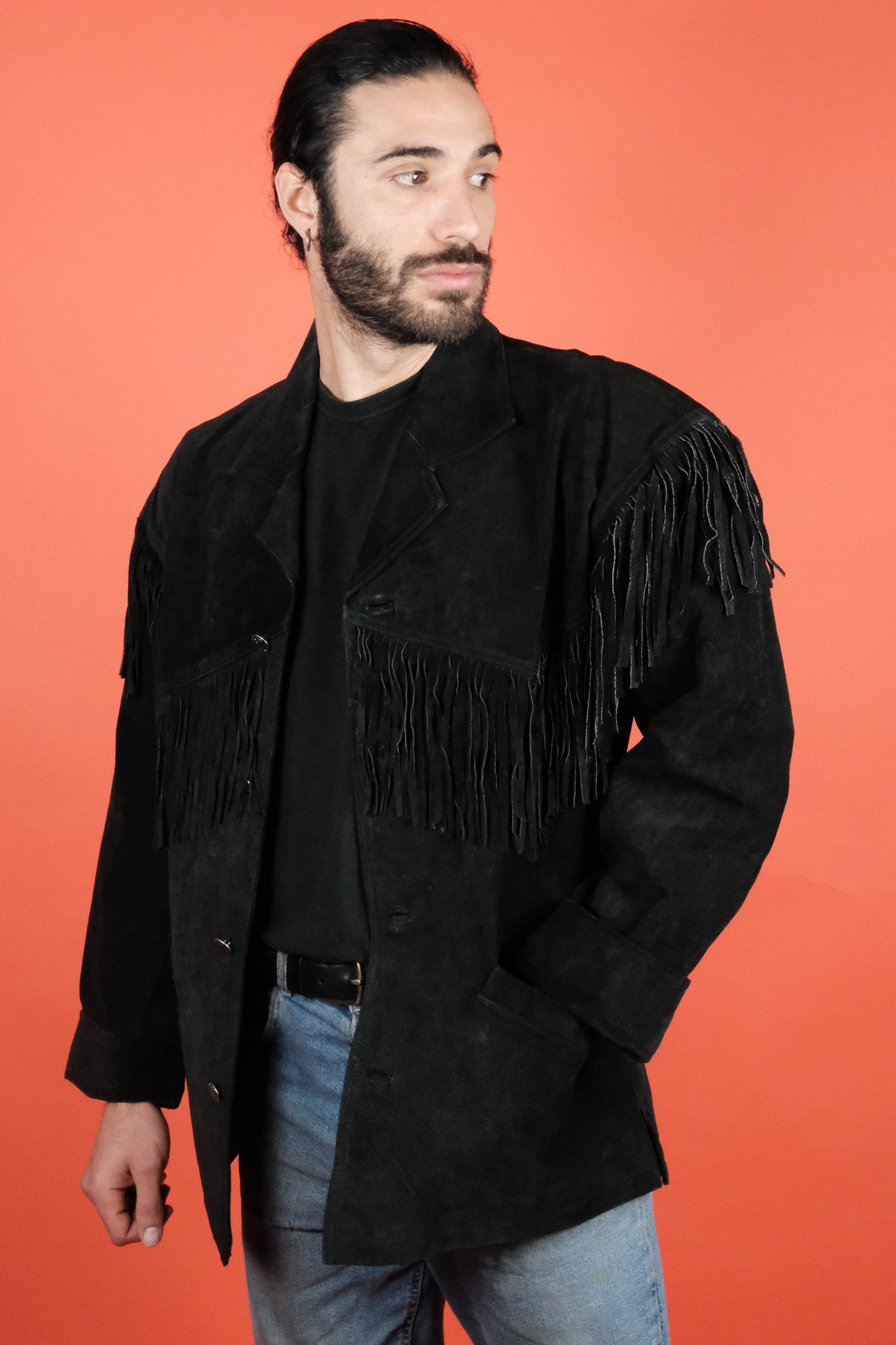 Black Suede Western Jacket - vintage clothing clochard92.com