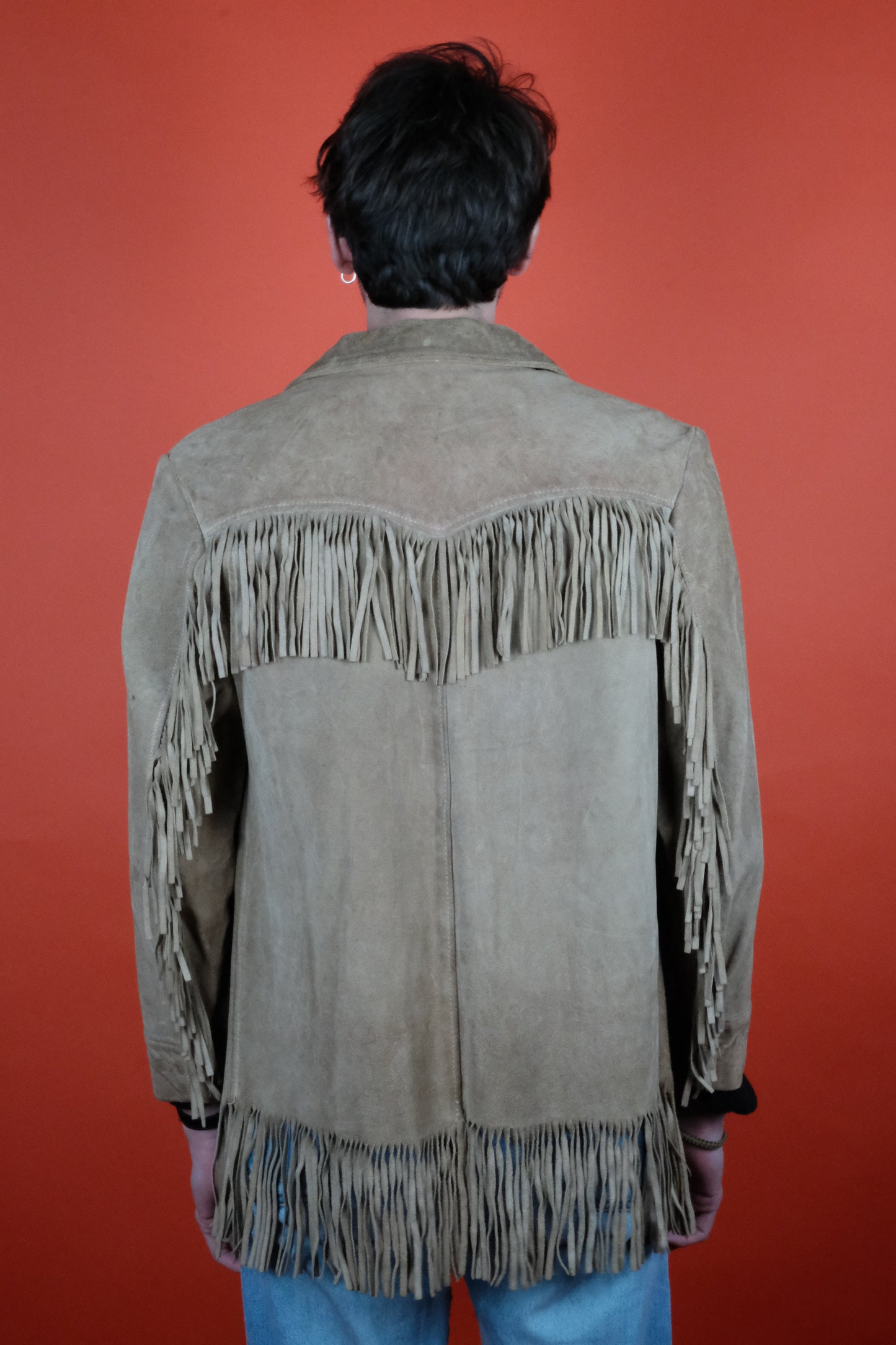 Fringe Suede Leather Jacket w/ Lining Dust Beige 'M' - vintage clothing clochard92.com