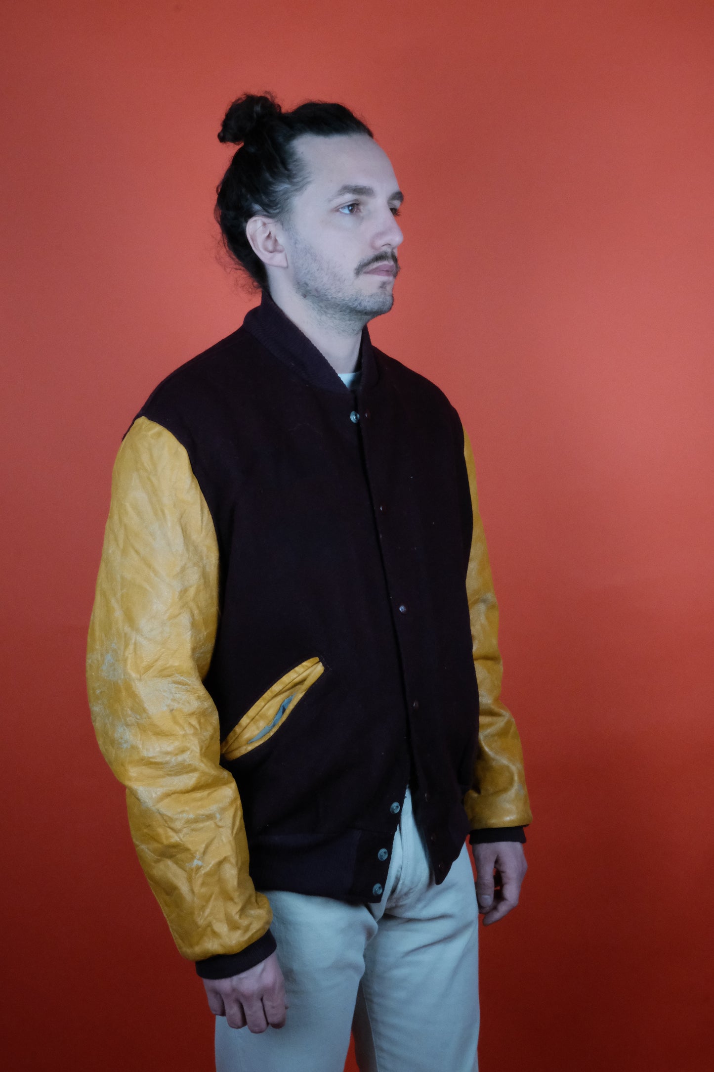Varsity Jacket 'PLAINVIEW' Two Tone 'L' - vintage clothing clochard92.com