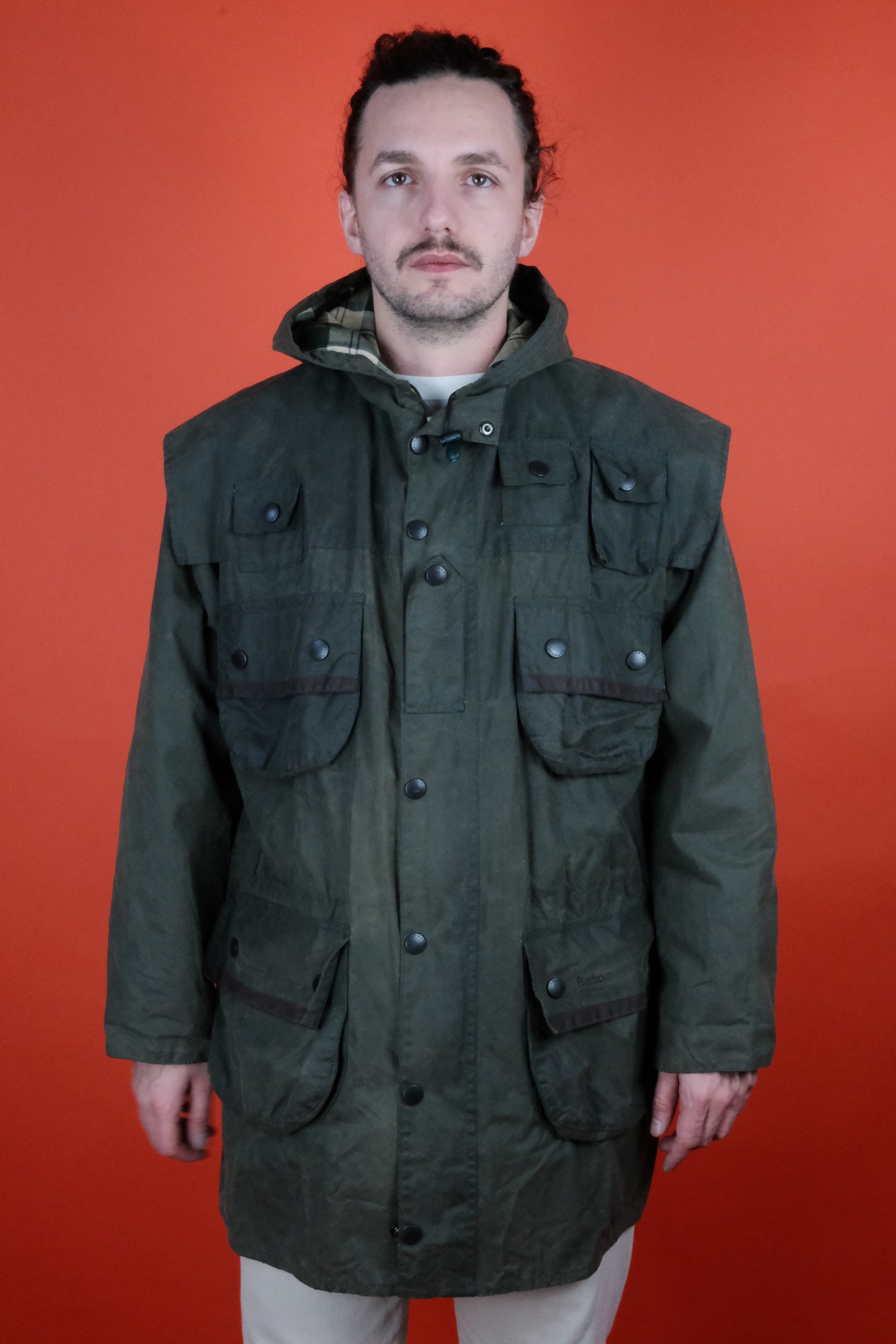 Barbour Wax Jacket 7 pockets w/ Hood 'L' - vintage clothing clochard92.com