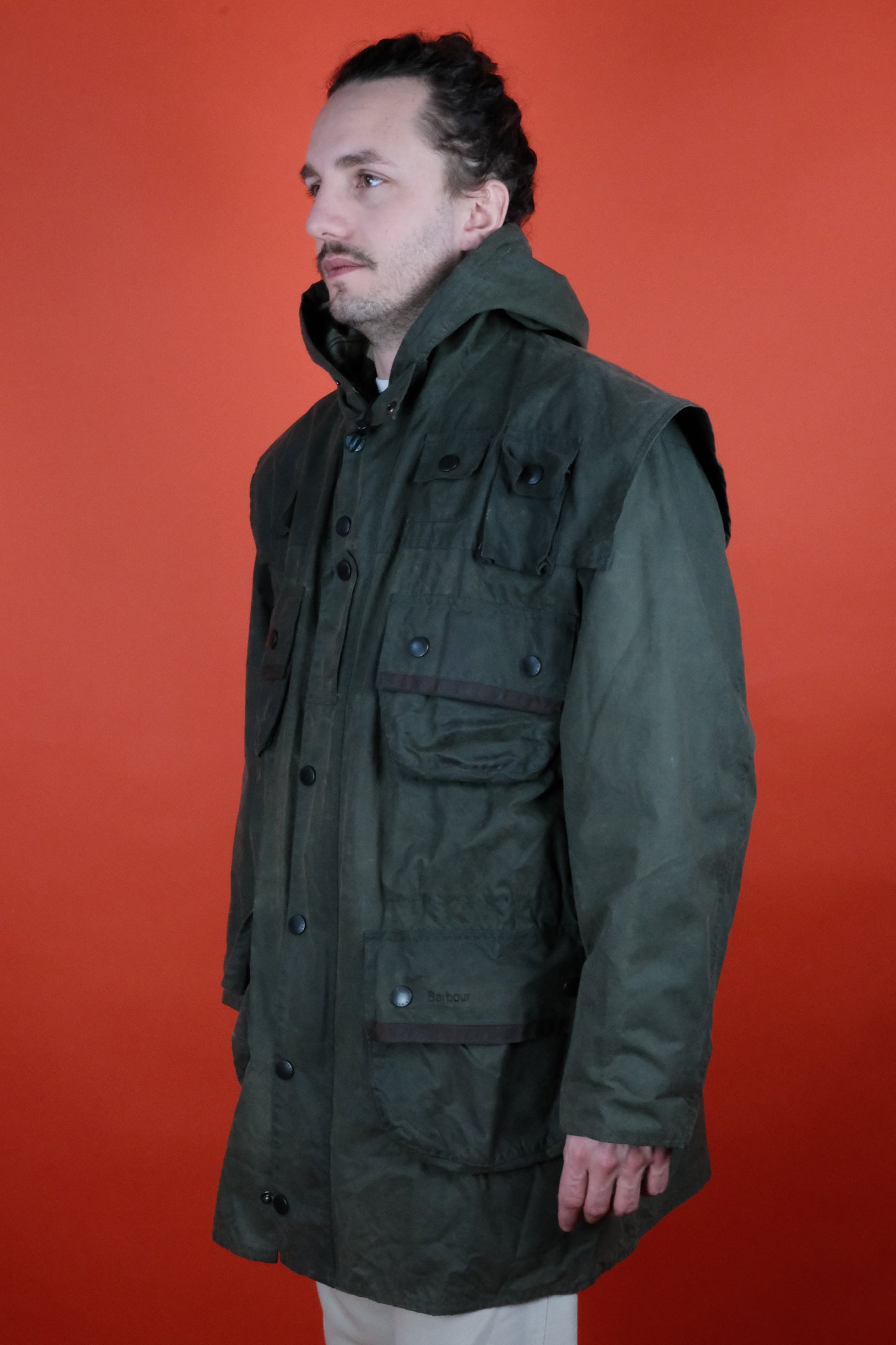 Barbour Wax Jacket 7 pockets w/ Hood 'L' - vintage clothing clochard92.com