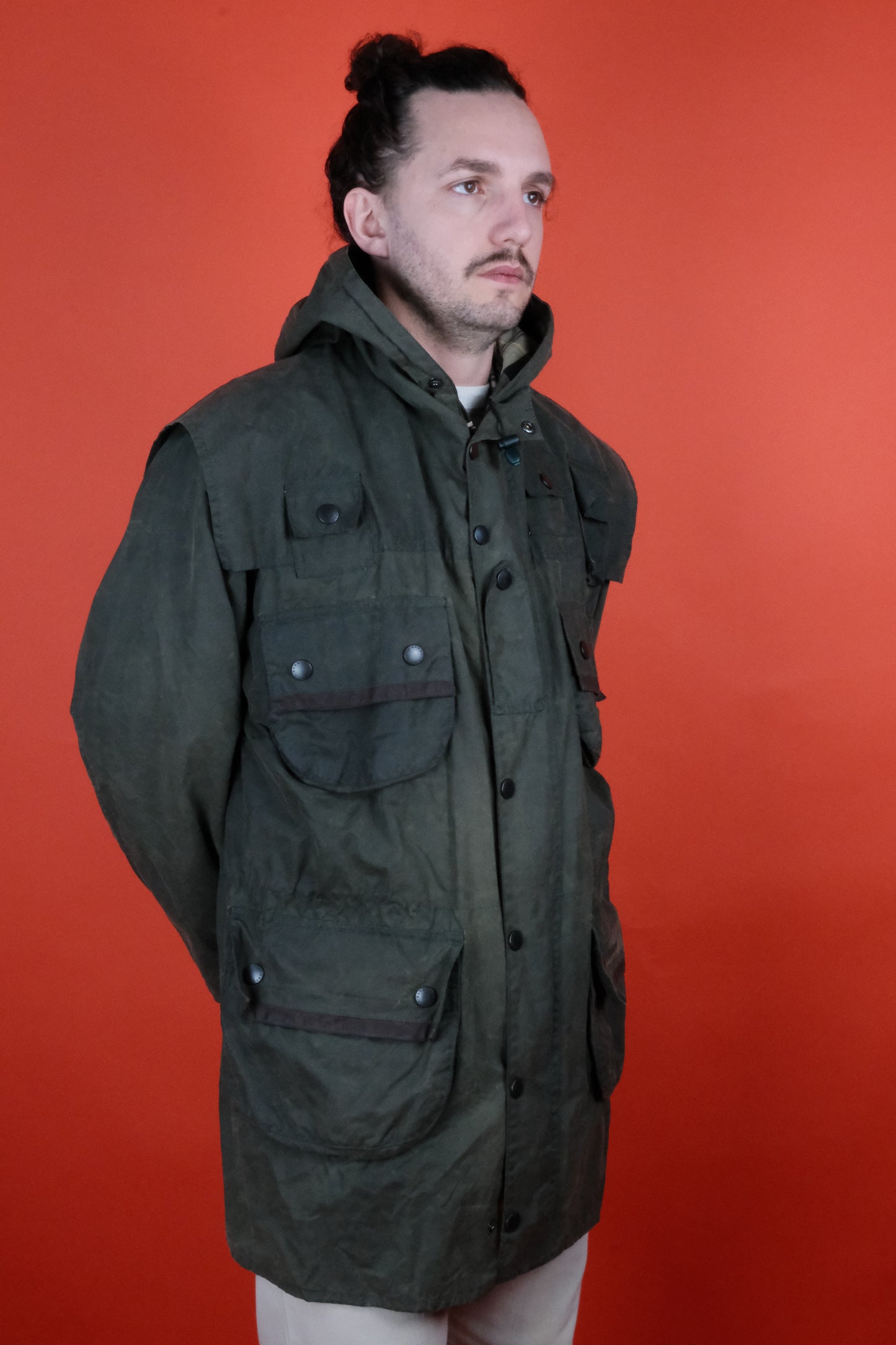 Barbour Wax Jacket 7 pockets w/ Hood 'L' - vintage clothing clochard92.com