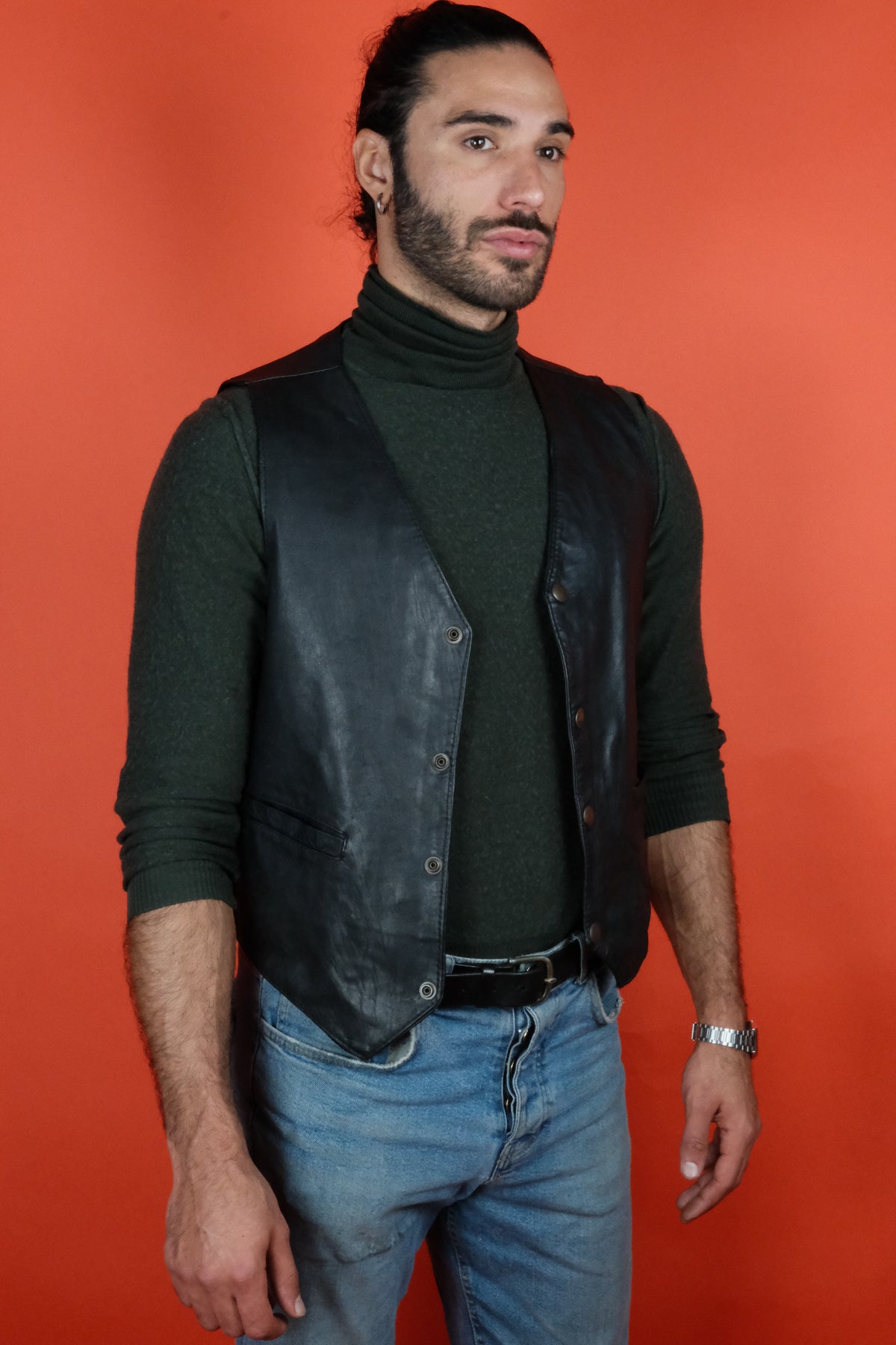 Black Leather Vest 'XL' Made in Italy - vintage clothing clochard92.com