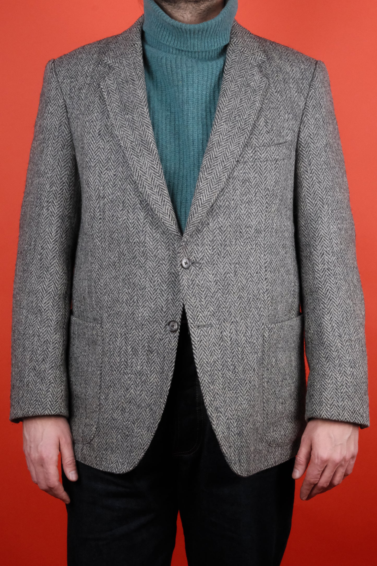 Grey Herringbone Harris Tweed Suit Jacket 'M' - vintage clothing clochard92.com