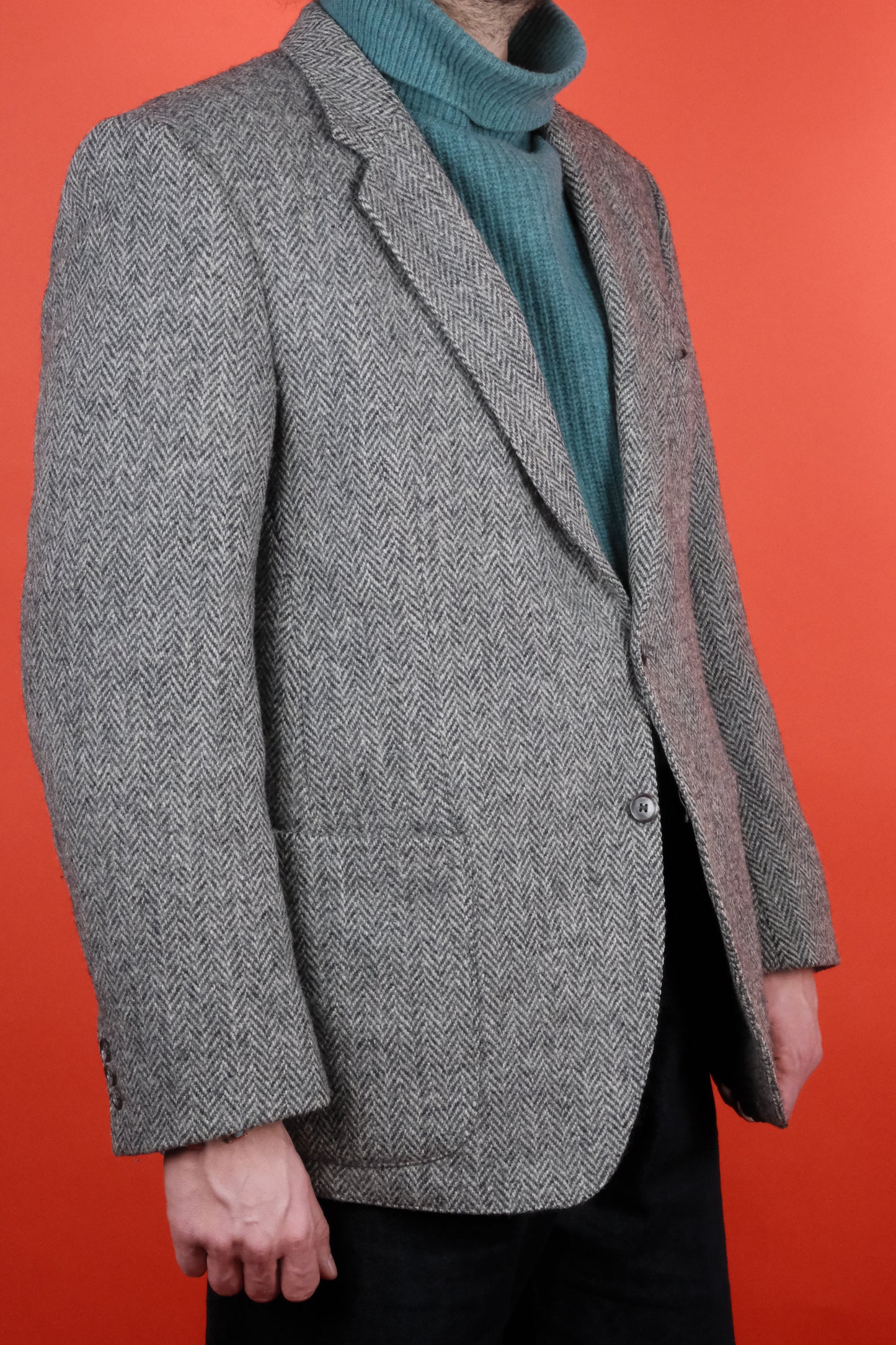 Grey Herringbone Harris Tweed Suit Jacket 'M' - vintage clothing clochard92.com