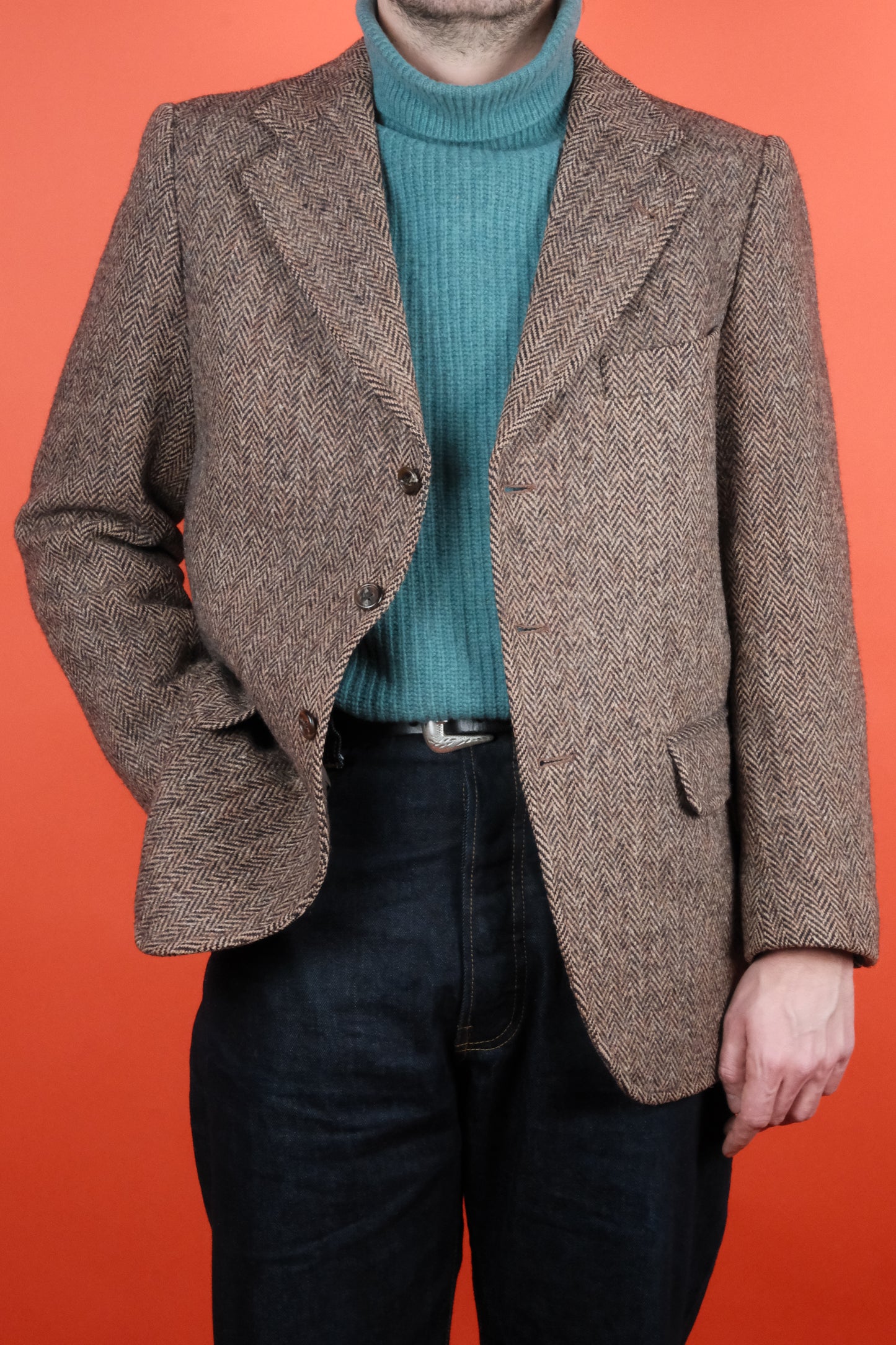 Herringbone Harris Tweed Wool Suit Jacket 'M' - vintage clothing clochard92.com