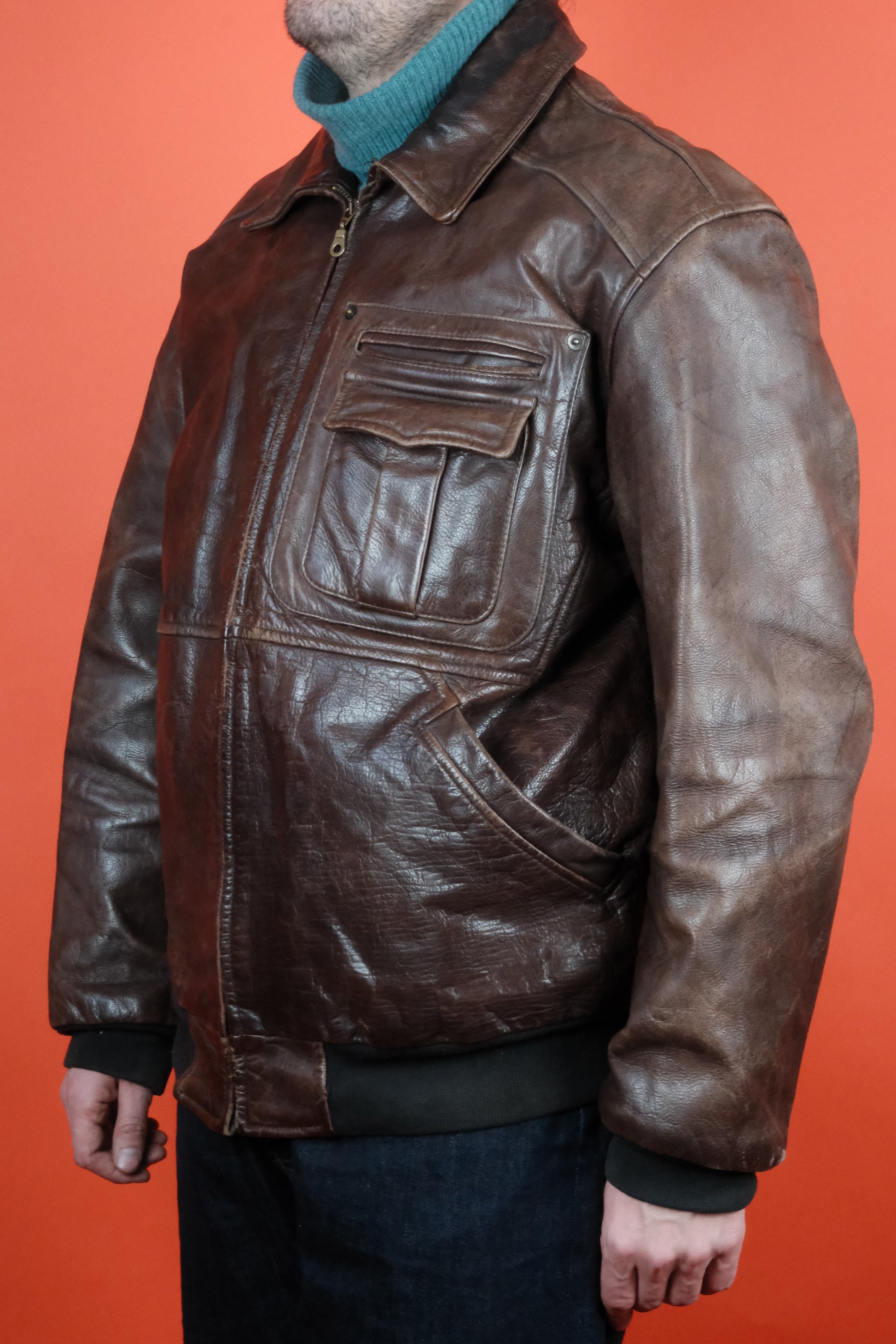 Pierre Cardin Brown Leather Jacket 'XL' - vintage clothing clochard92.com, Vintage Store Clochard92.com