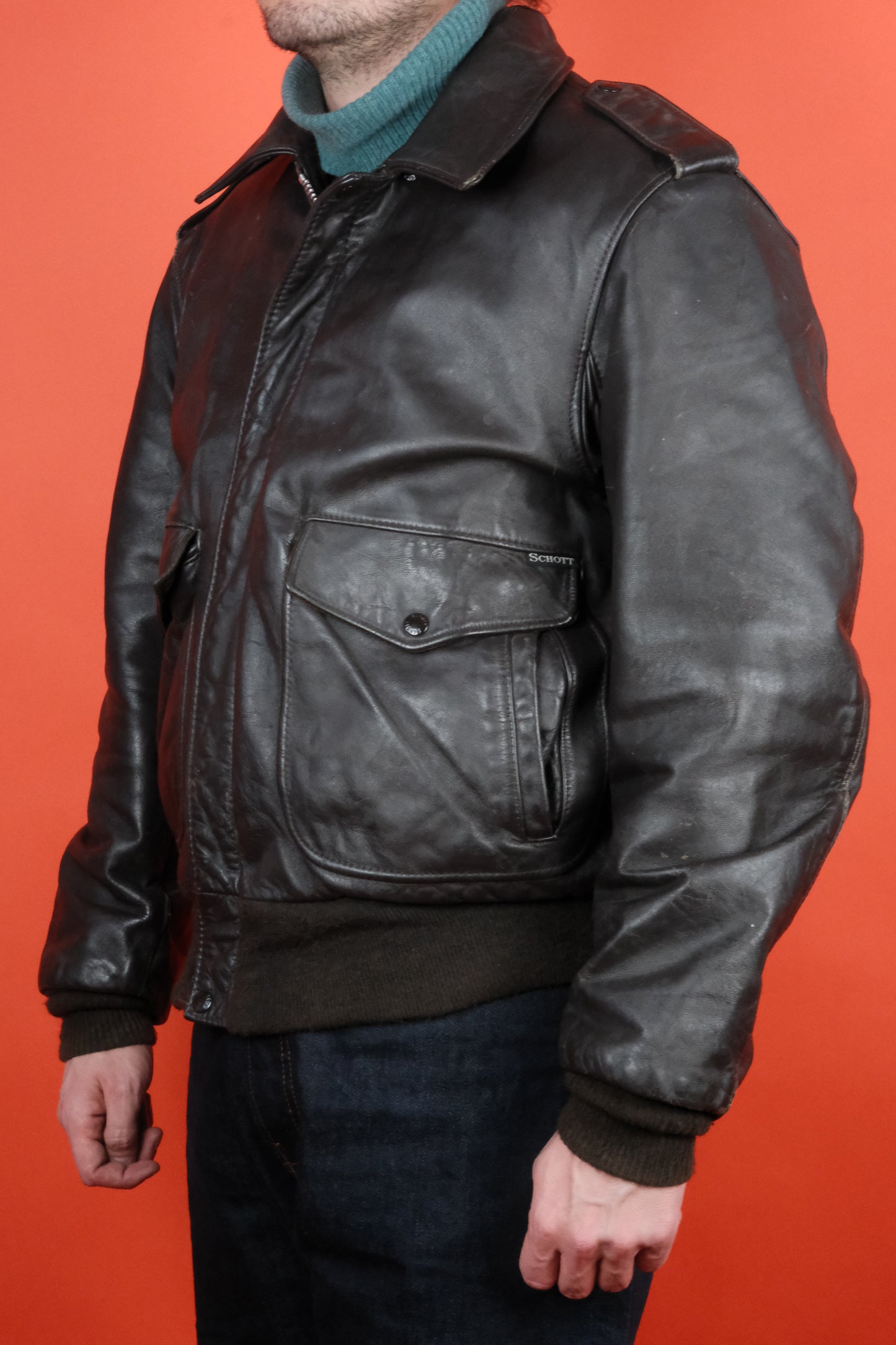 Schott 584 SM Leather Jacket Type A-2 'L/44' - vintage clothing clochard92.com