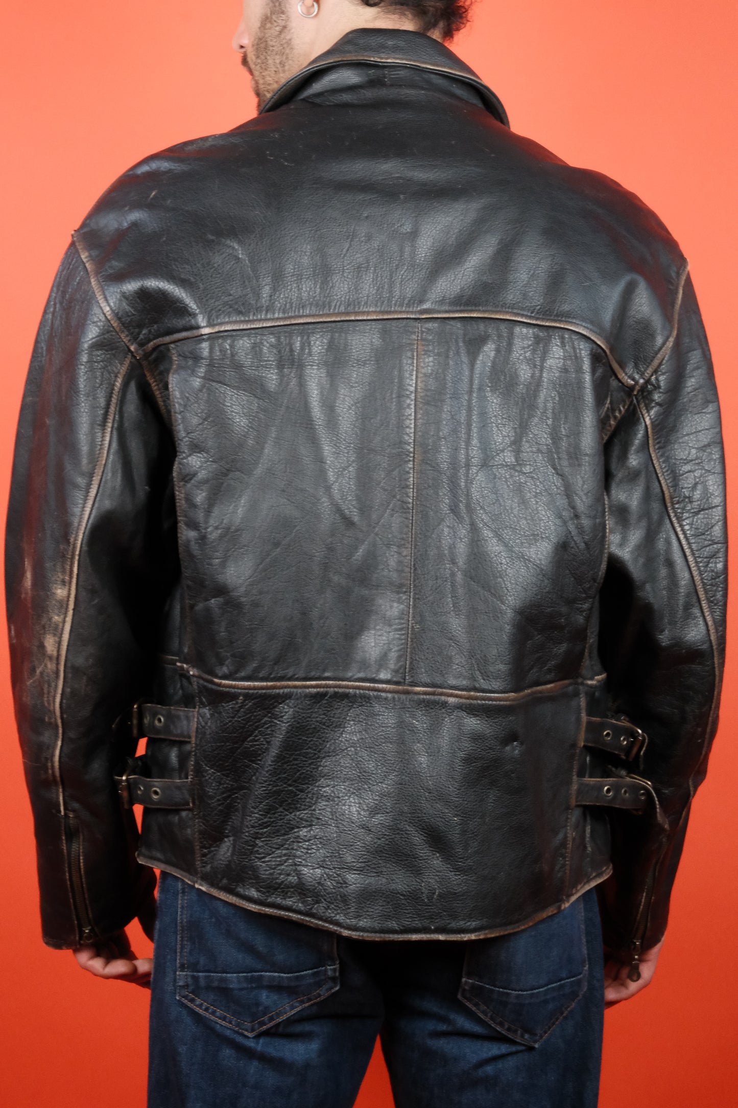 Black Leather Jacket w/ Patina 'L' - vintage clothing clochard92.com