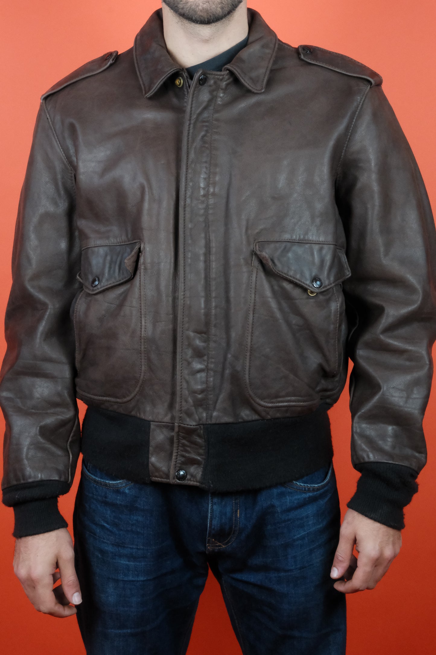 Schott Brown Leather Jacket Type A-2 'L/44' - vintage clothing clochard92.com