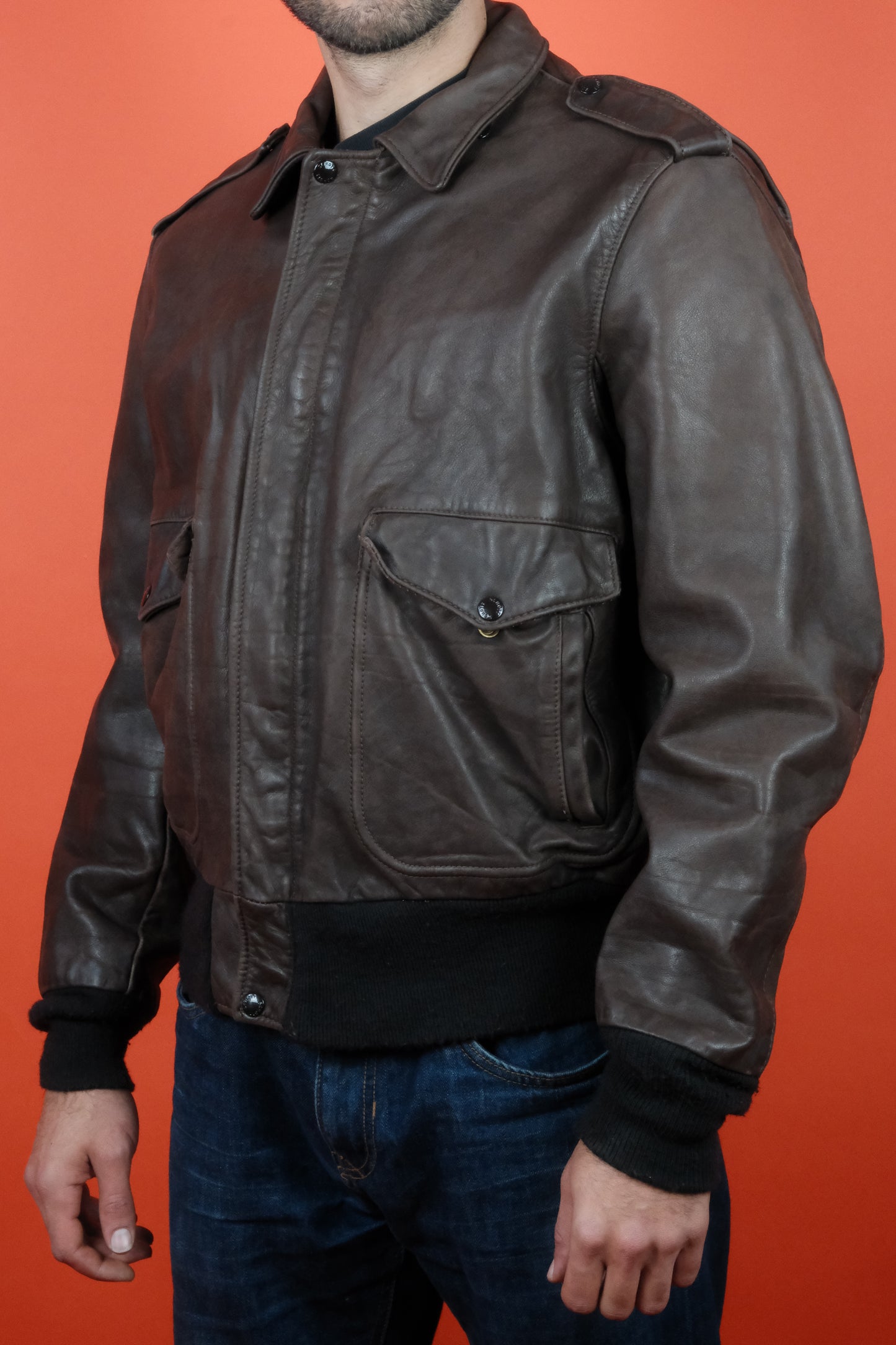 Schott Brown Leather Jacket Type A-2 'L/44' - vintage clothing clochard92.com