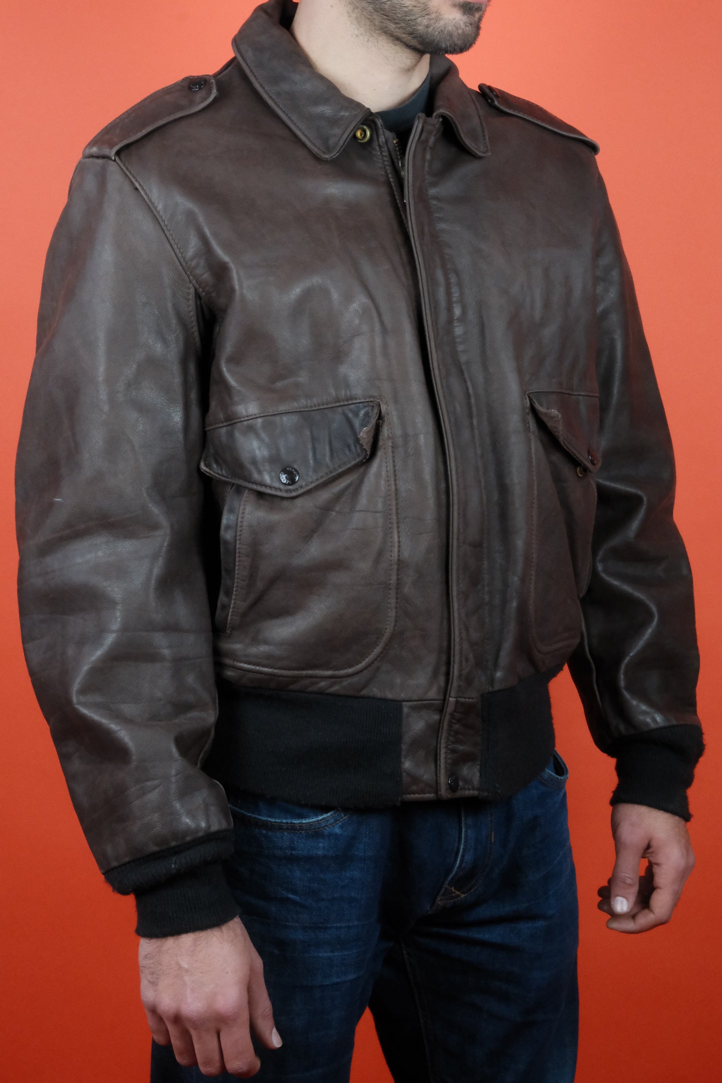 Schott Brown Leather Jacket Type A-2 'L/44' - vintage clothing clochard92.com