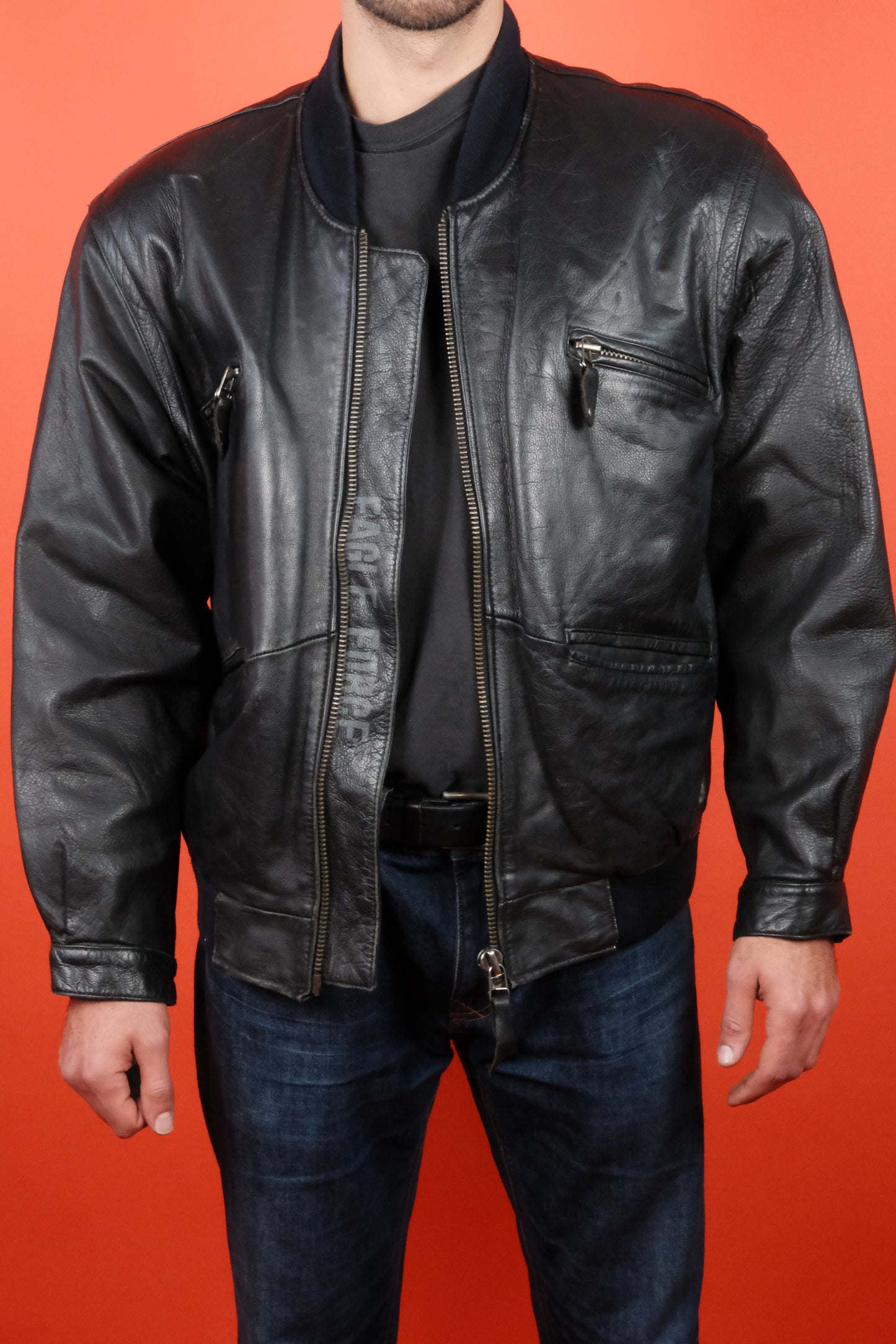 Cowhide Black Leather Jacket 'XL' - vintage clothing clochard92.com