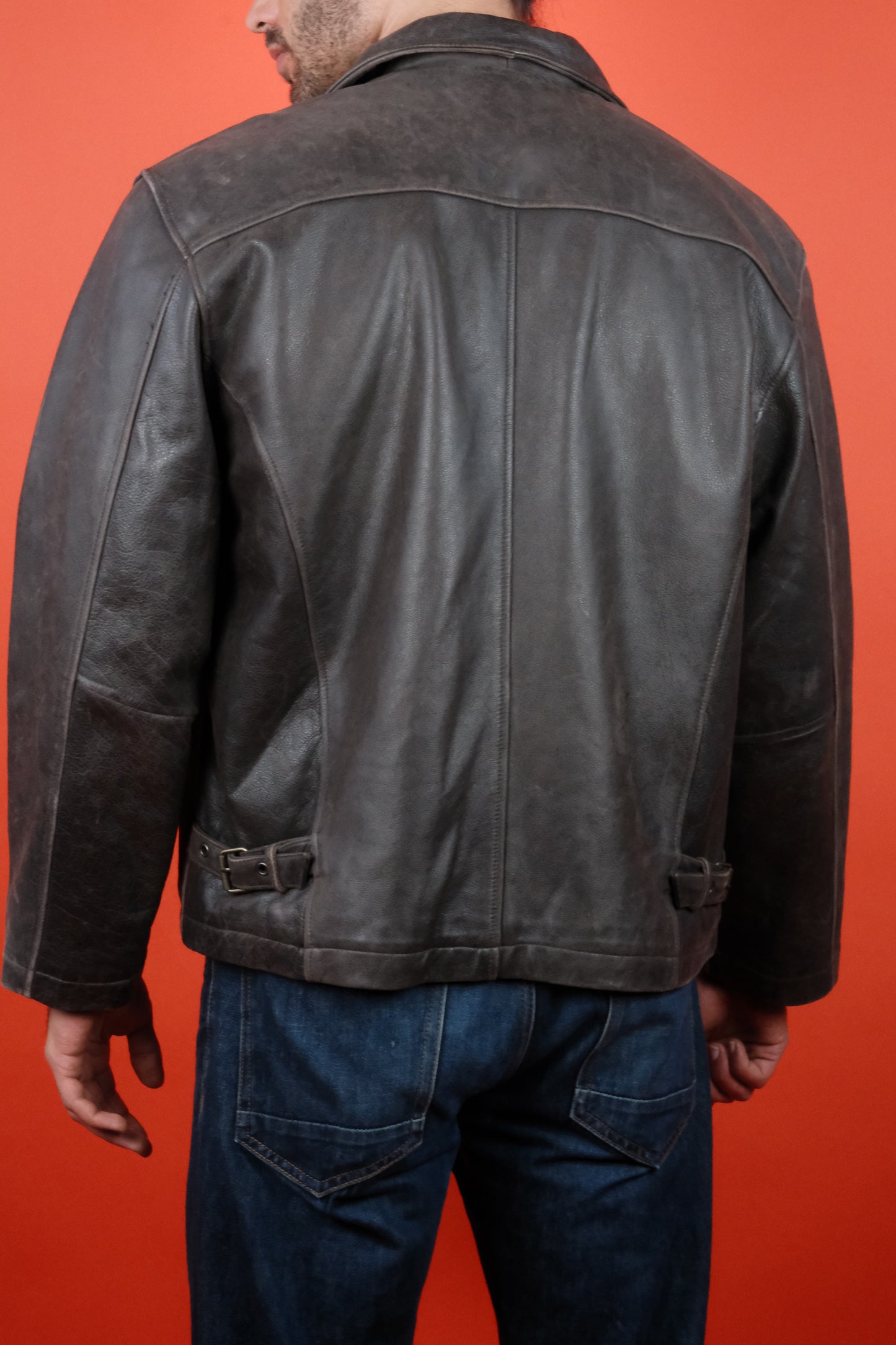 Rifle & Co. Brown Leather Jacket w/ warm lining 'L' - vintage clothing clochard92.com