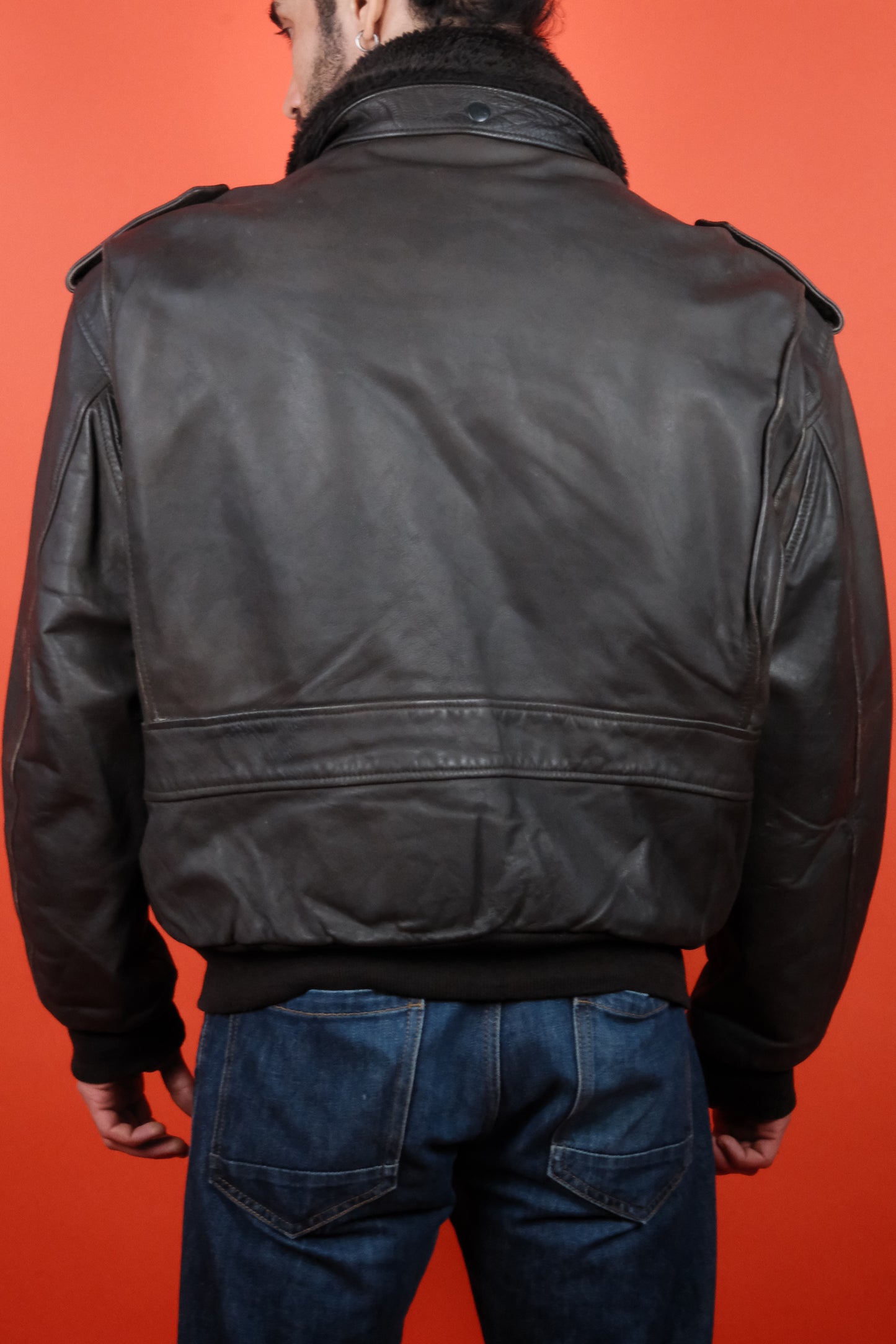 Brown Leather Jacket w/ Lining & Detachable Collar 'XL' - vintage clothing clochard92.com