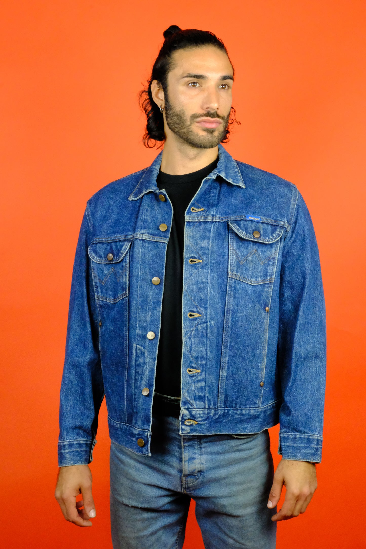 Wrangler Faded Dark Blue Denim Jacket 'L' - vintage clothing clochard92.com