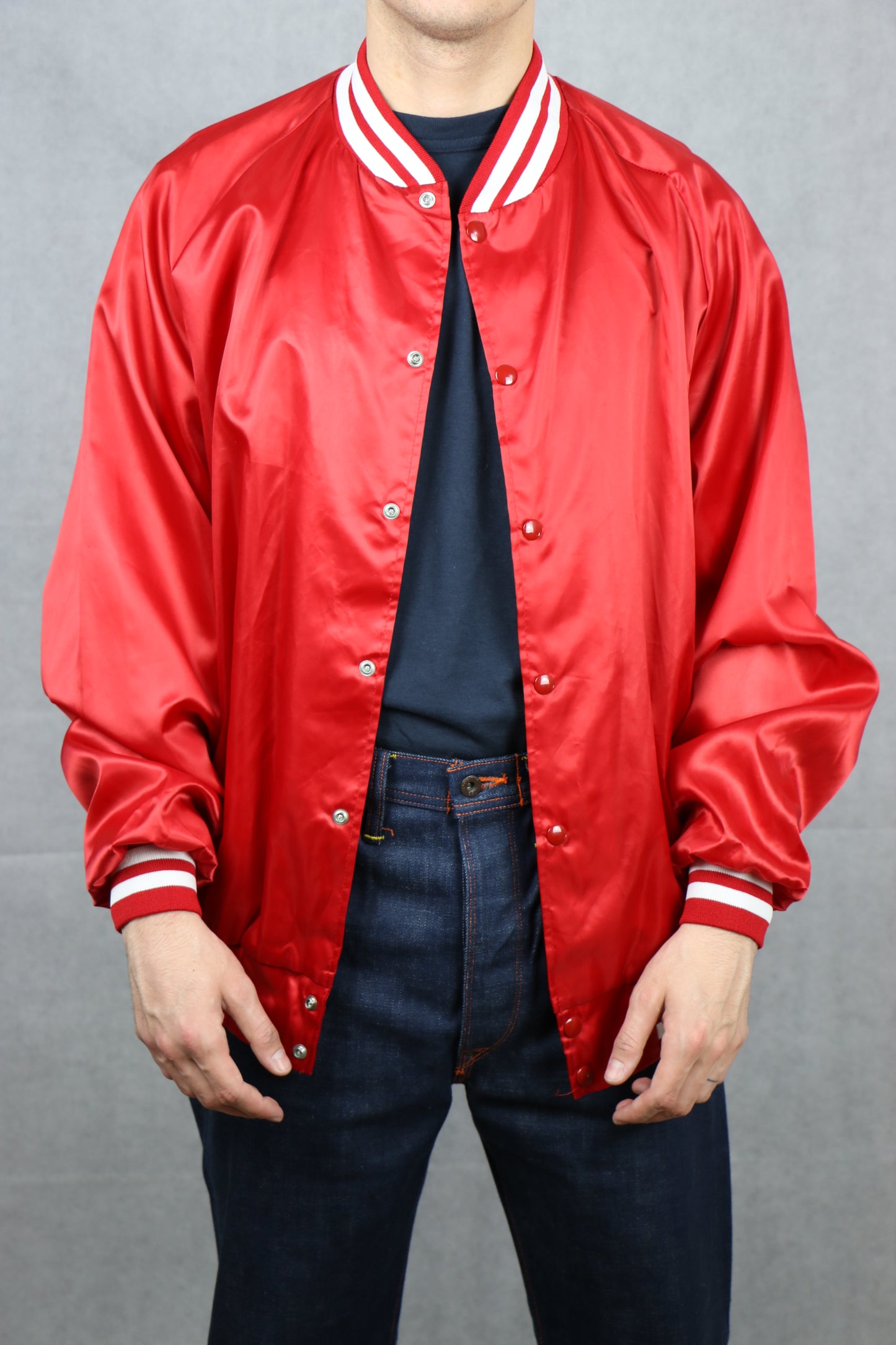 Satin Red Bomber Jacket (Flyin) - vintage clothing clochard92.com
