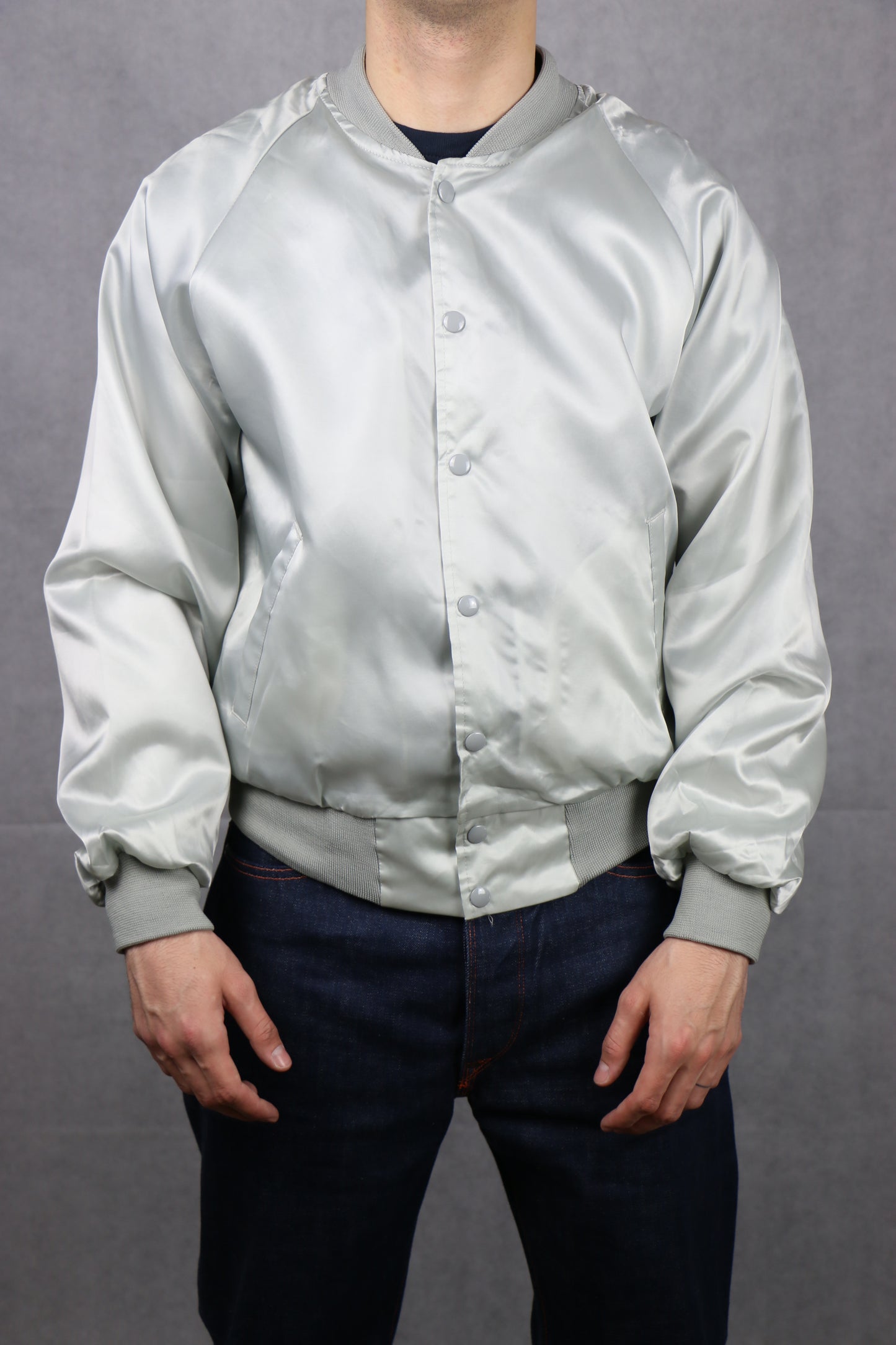 Satin White Bomber Jacket (Mause) - vintage clothing clochard92.com