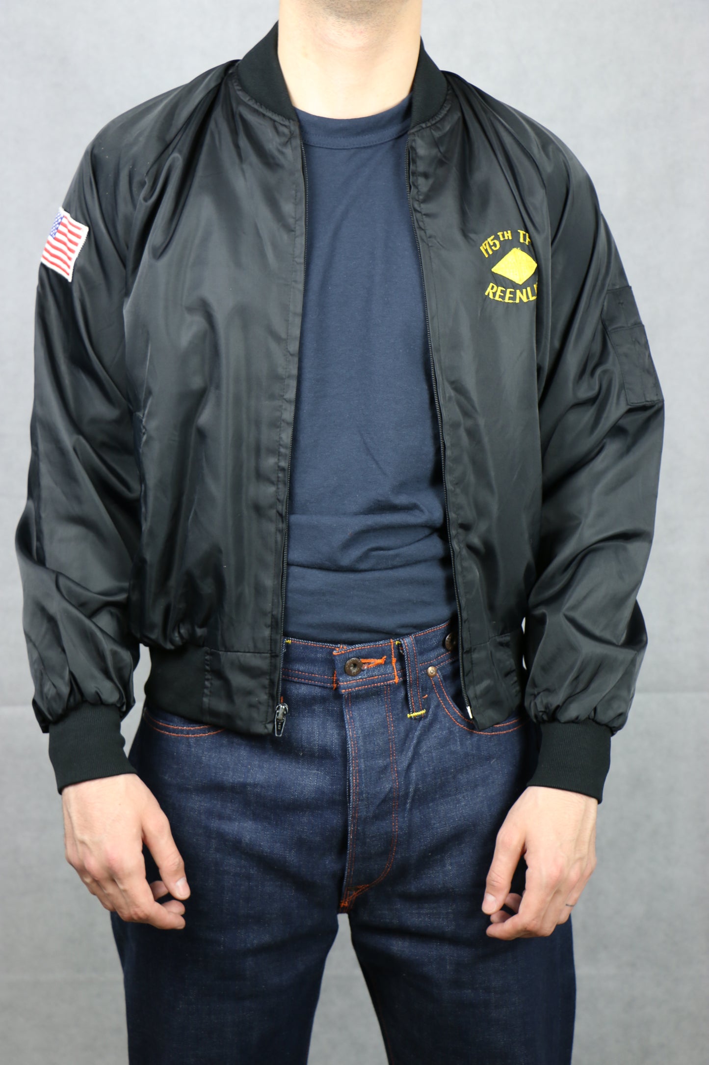 Satin Black Bomber Jacket (Reen) - vintage clothing clochard92.com
