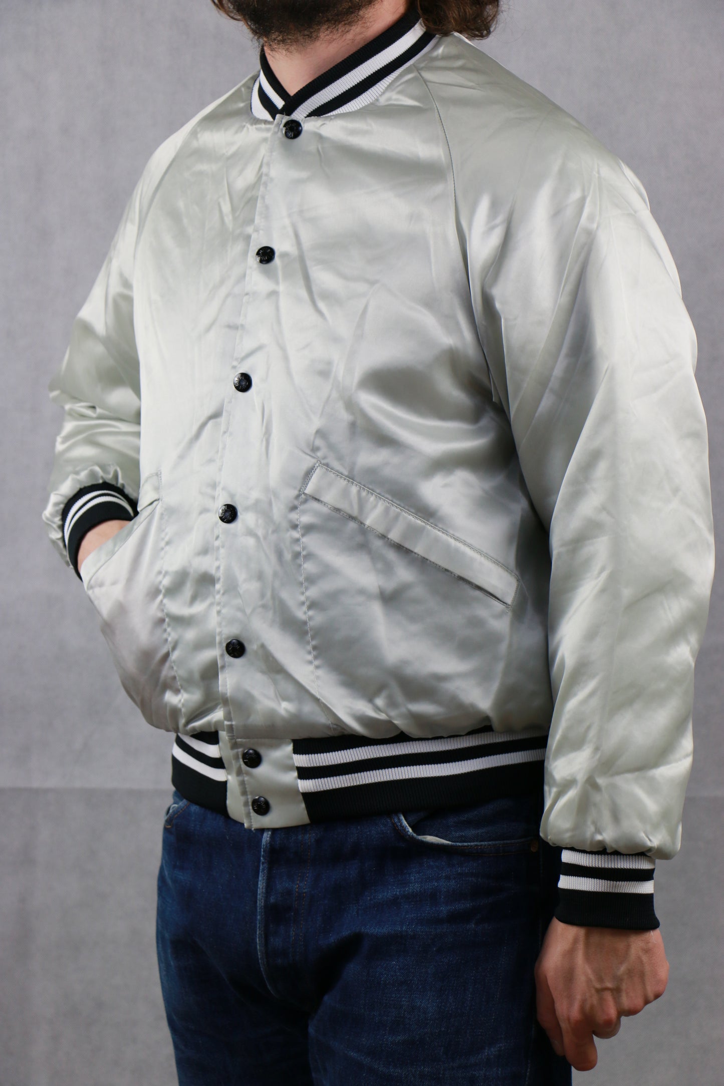 Bomber Varsity Jacket satin white, clochard92.com