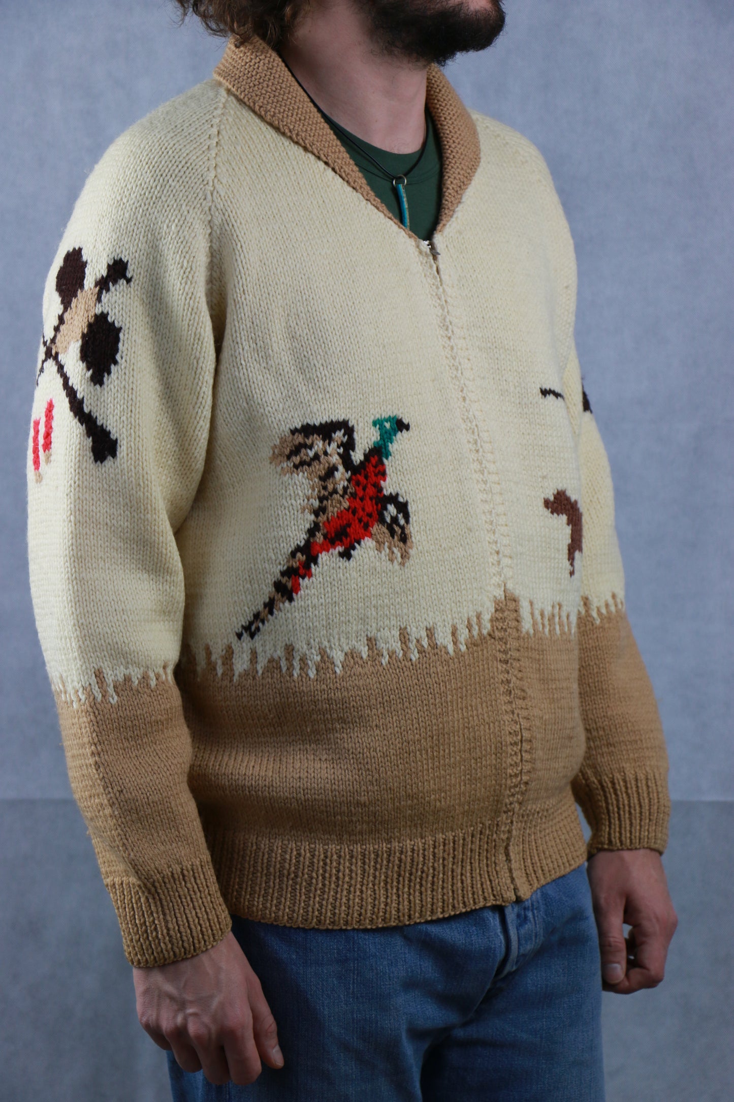 Handmade Pheasant Sweater Talon Zip 60s, clochard92.myshopify.com