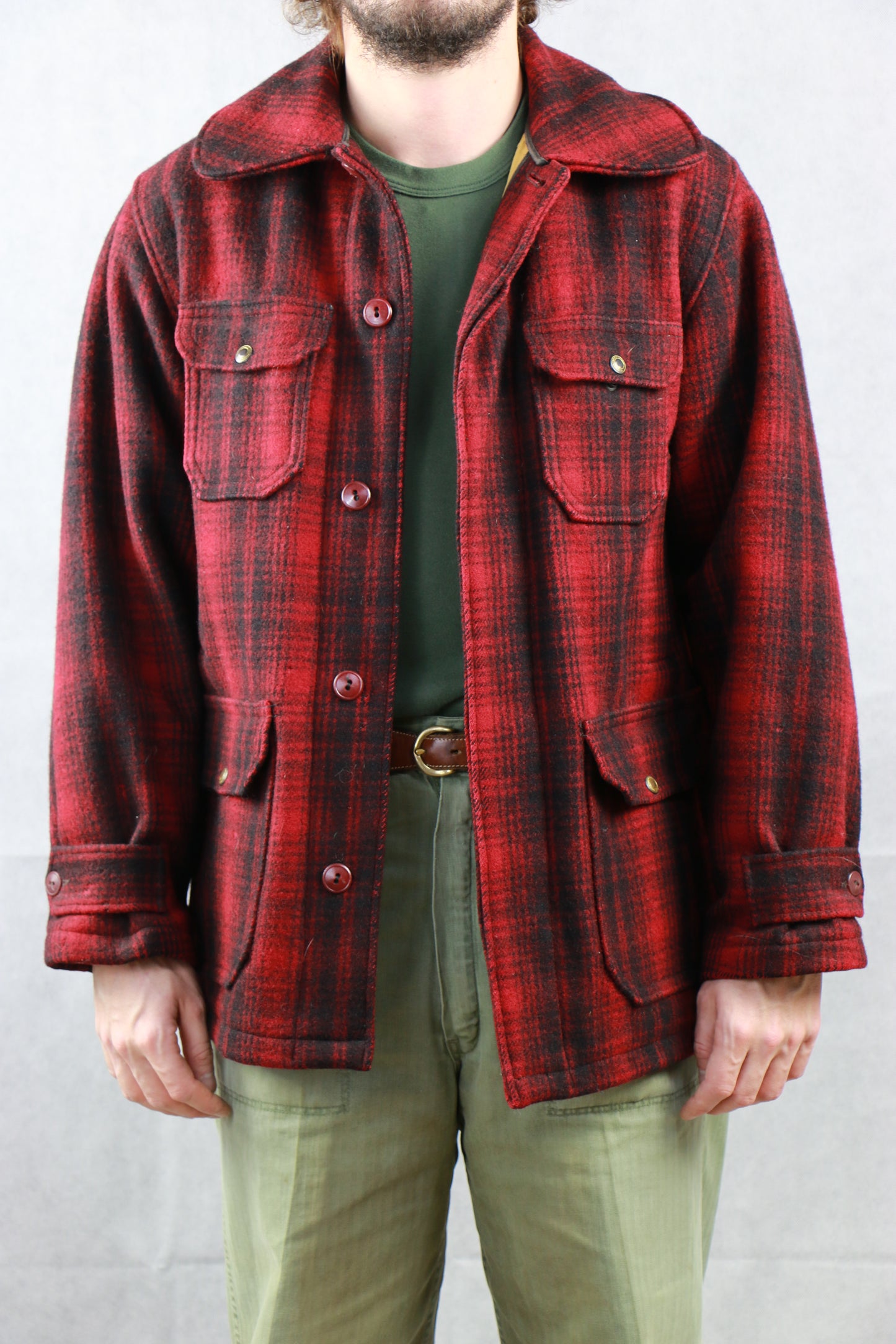 Abercrombie & Fitch Red-Black Plaid Hunting Jacket - vintage clothing clochard92.com