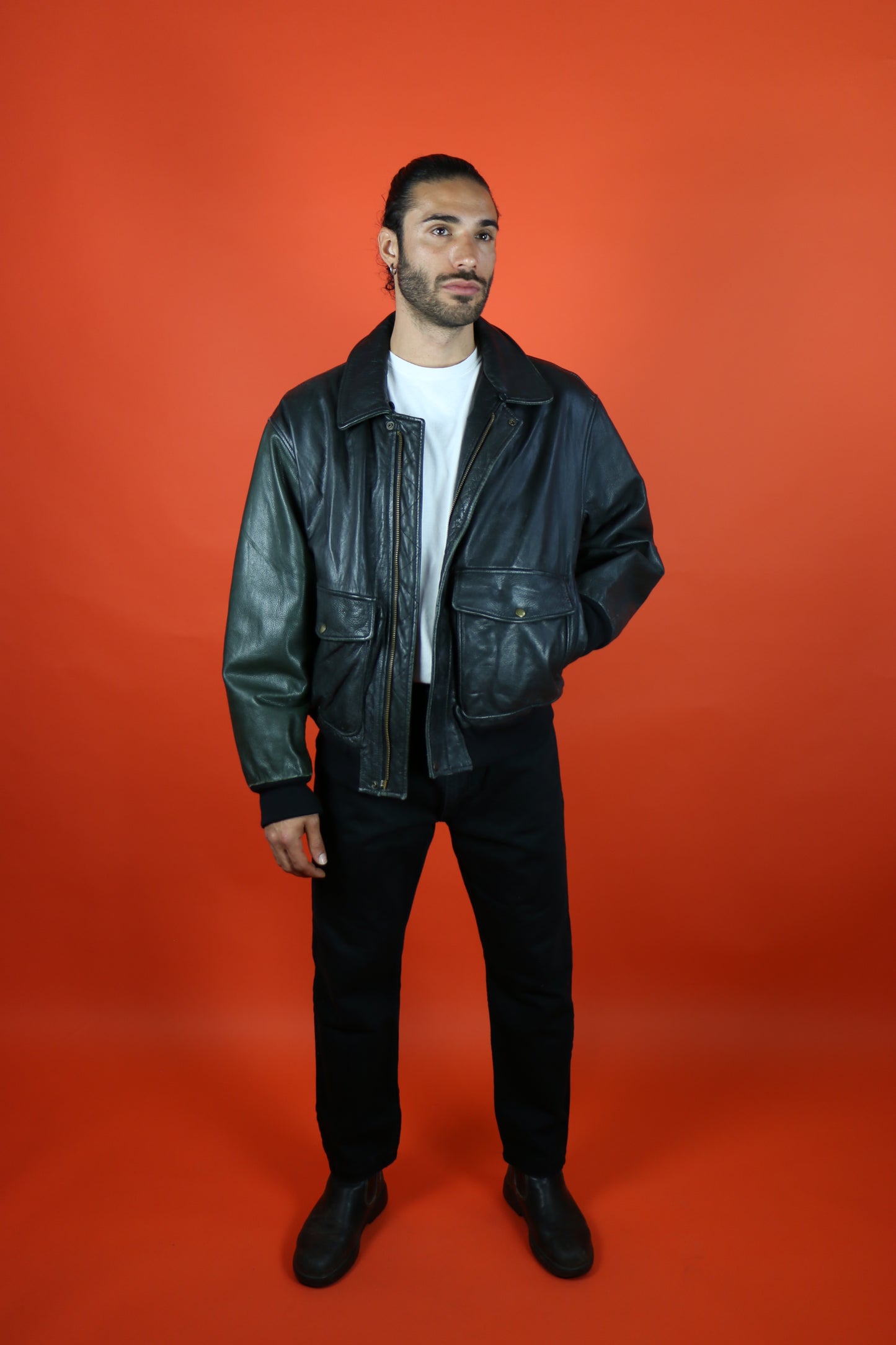 Enrico Mandelli Leather Jacket Aviator Type - vintage clothing clochard92.com