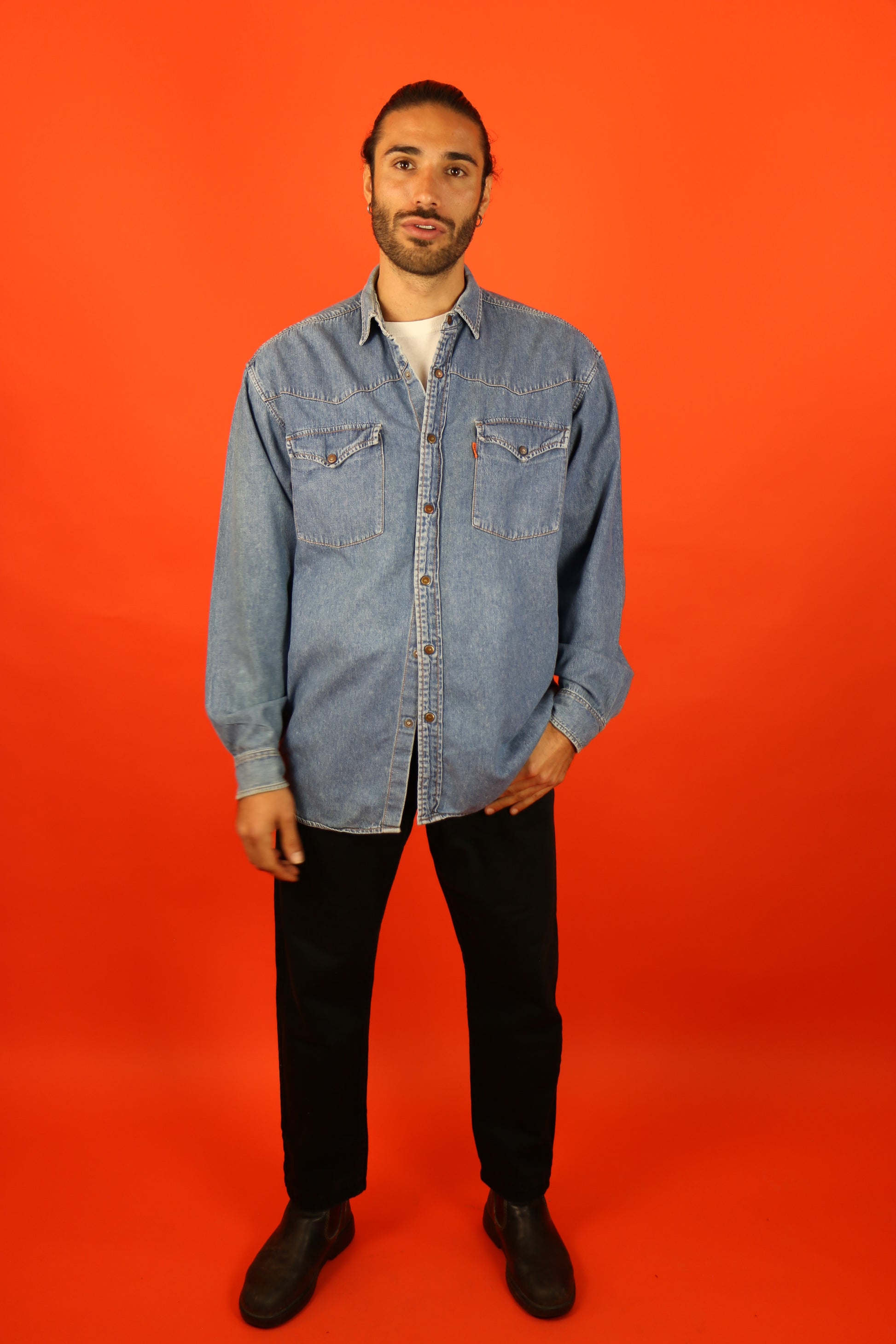 Levis Orange Tag Denim Shirt 90s- vintage clothing clochard92.com, Vintage Store Clochard92.com