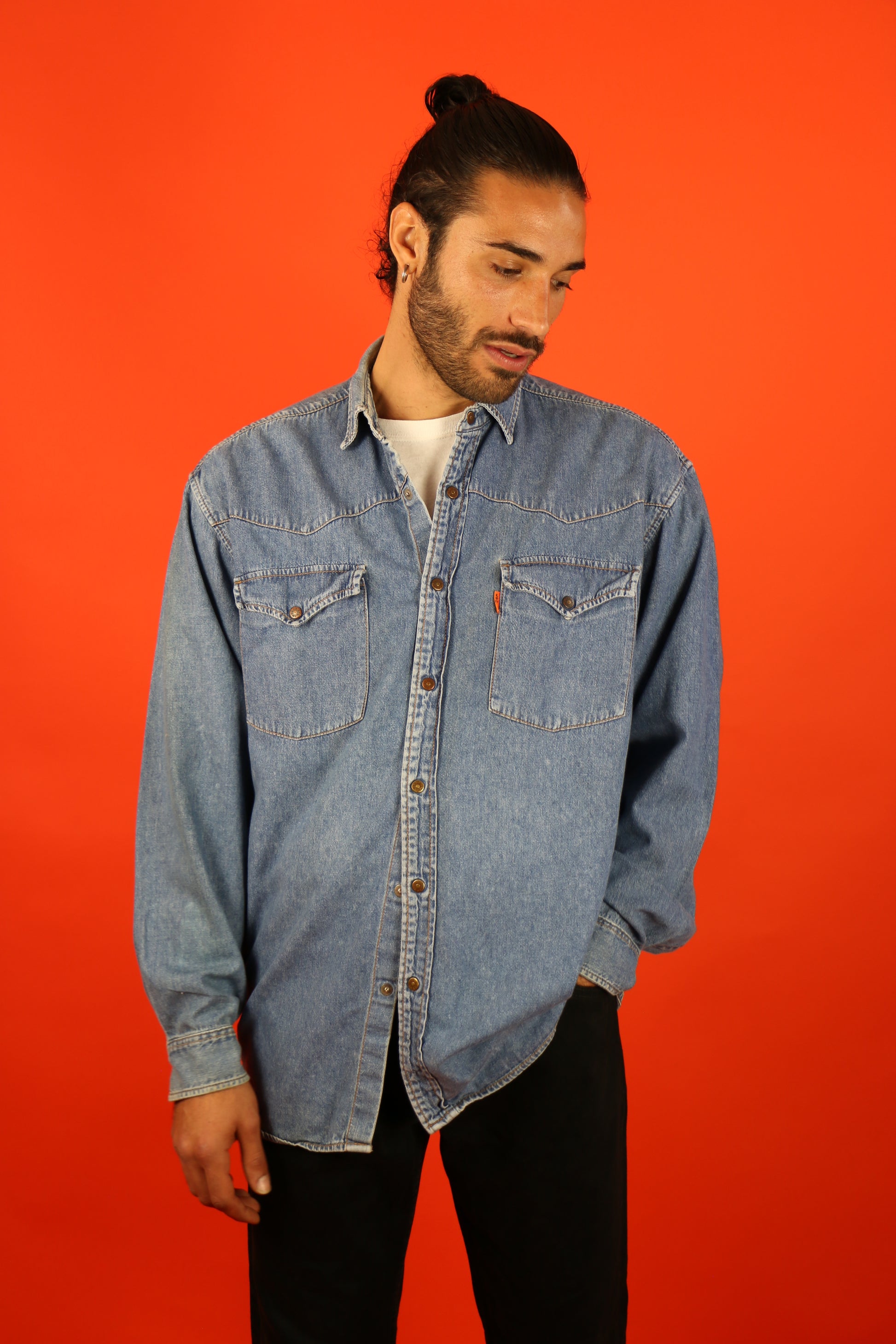 Levis Orange Tag Denim Shirt 90s- vintage clothing clochard92.com, Vintage Store Clochard92.com