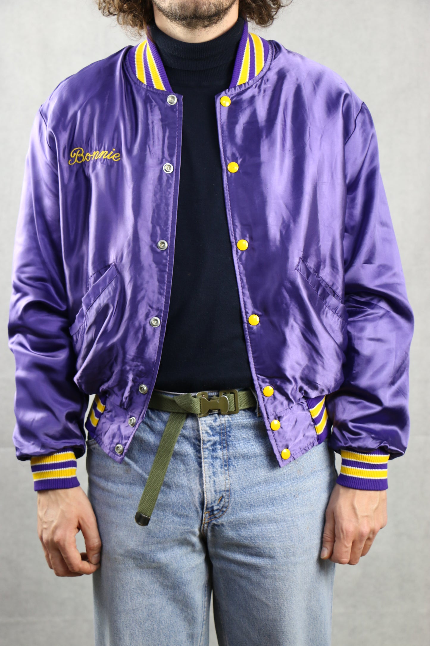 Satin Purple Bomber Jacket (Bonnie)- vintage clothing clochard92.com