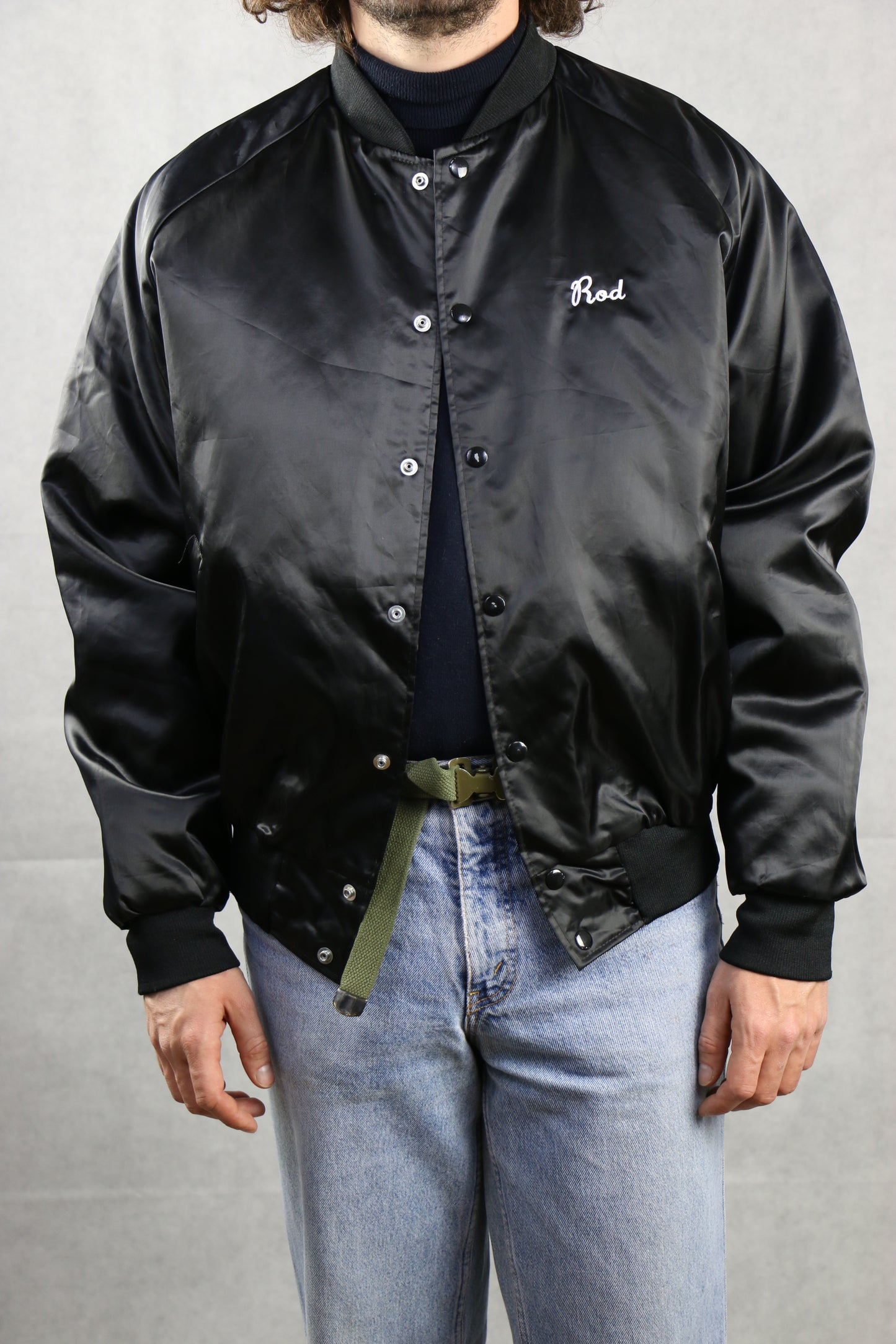 Satin Black Bomber Jacket - vintage clothing clochard92.com
