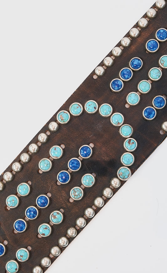 50s Biker belt leather embossed