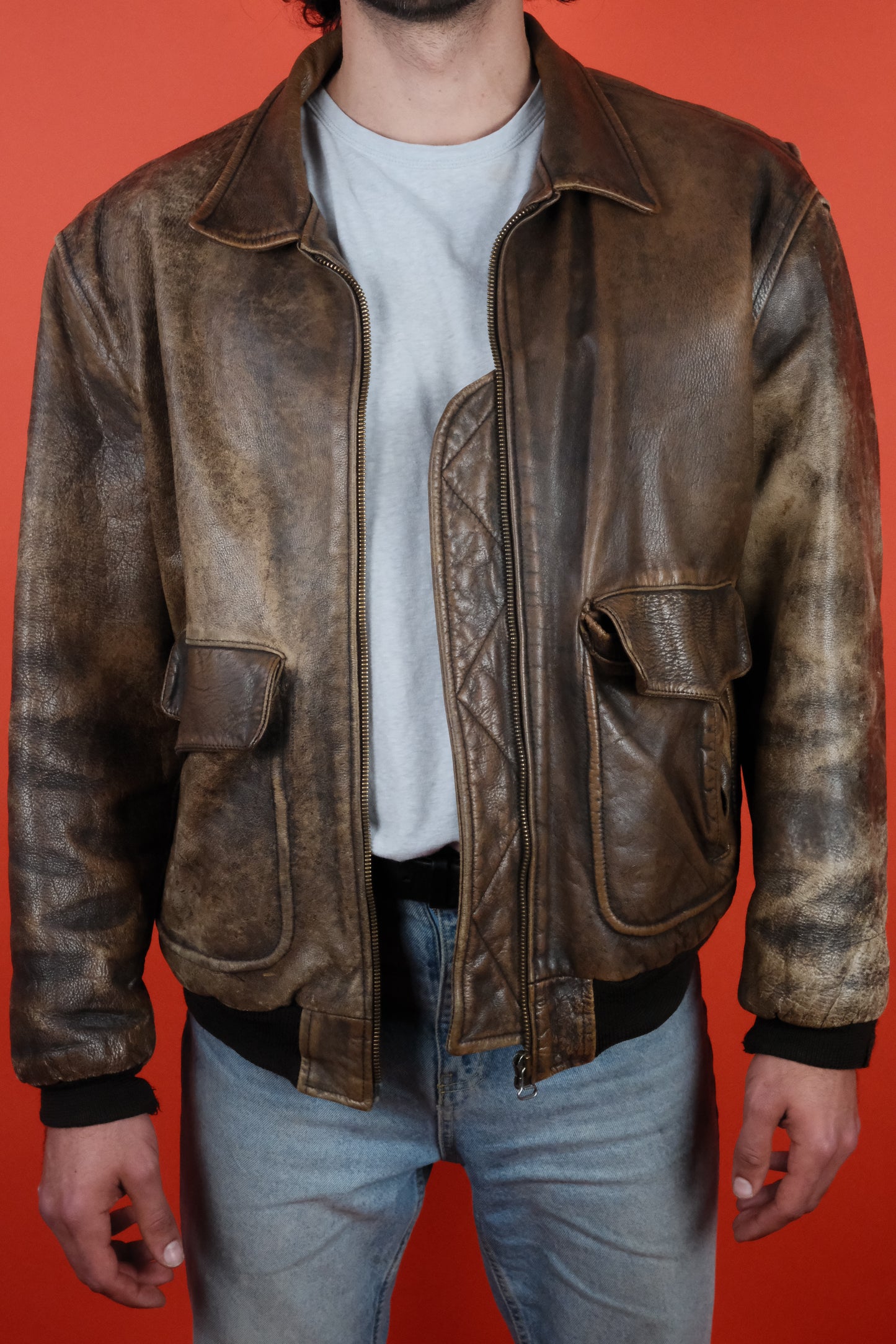 Charles Chevington Leather Bomber Jacket 'XL' - vintage clothing clochard92.com