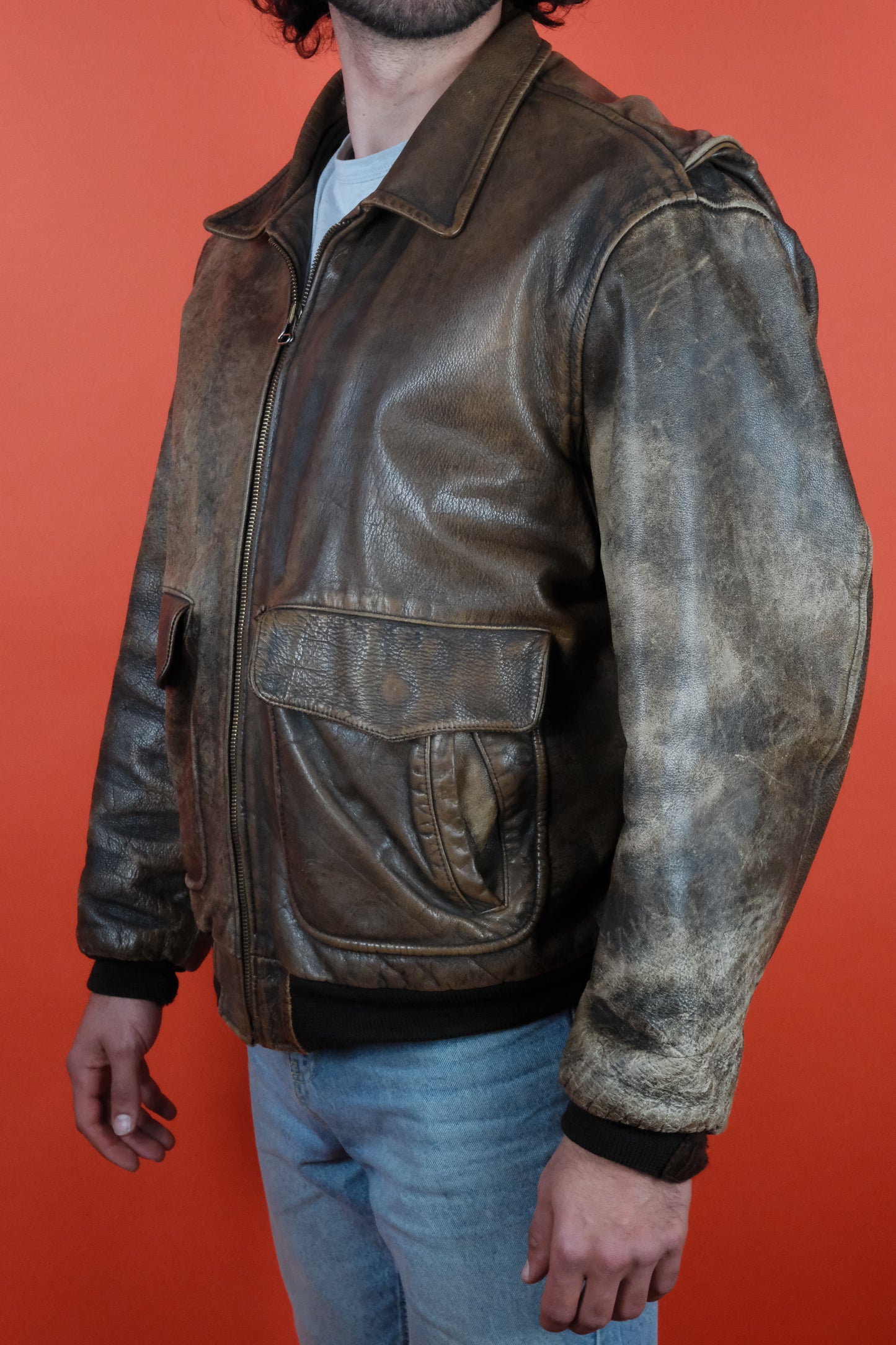 Charles Chevington Leather Bomber Jacket 'XL' - vintage clothing clochard92.com