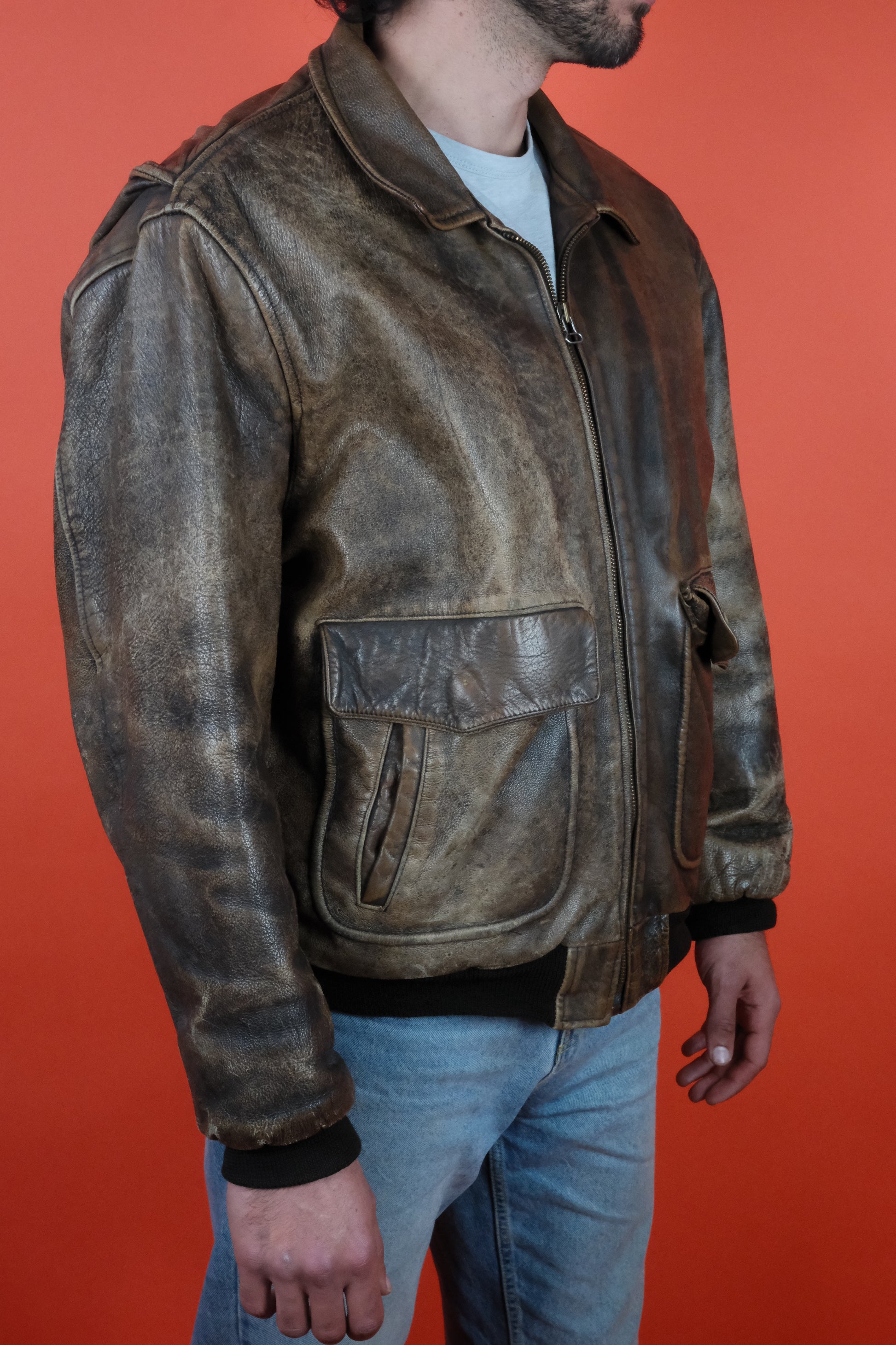 Charles Chevington Leather Bomber Jacket 'XL' - vintage clothing clochard92.com