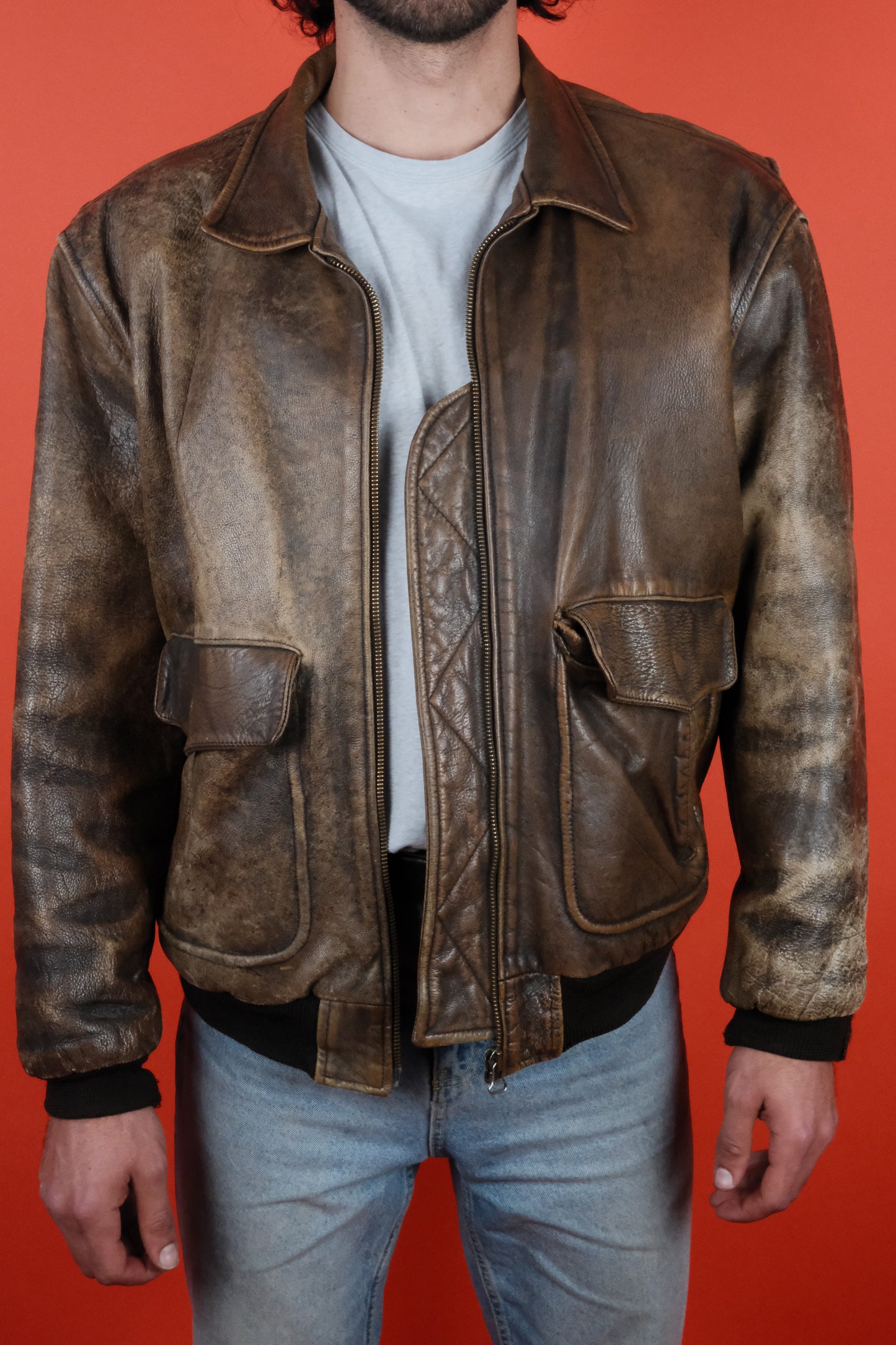 Charles Chevington Leather Bomber Jacket 'XL' - vintage clothing clochard92.com