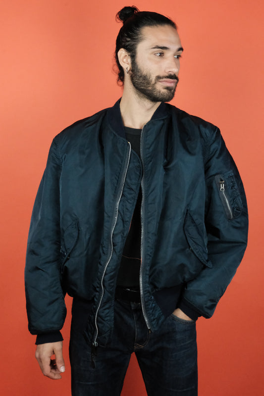 Alpha Industries MA-1 Flying Jacket 'XXL' Navy Made in USA - vintage clothing clochard92.com