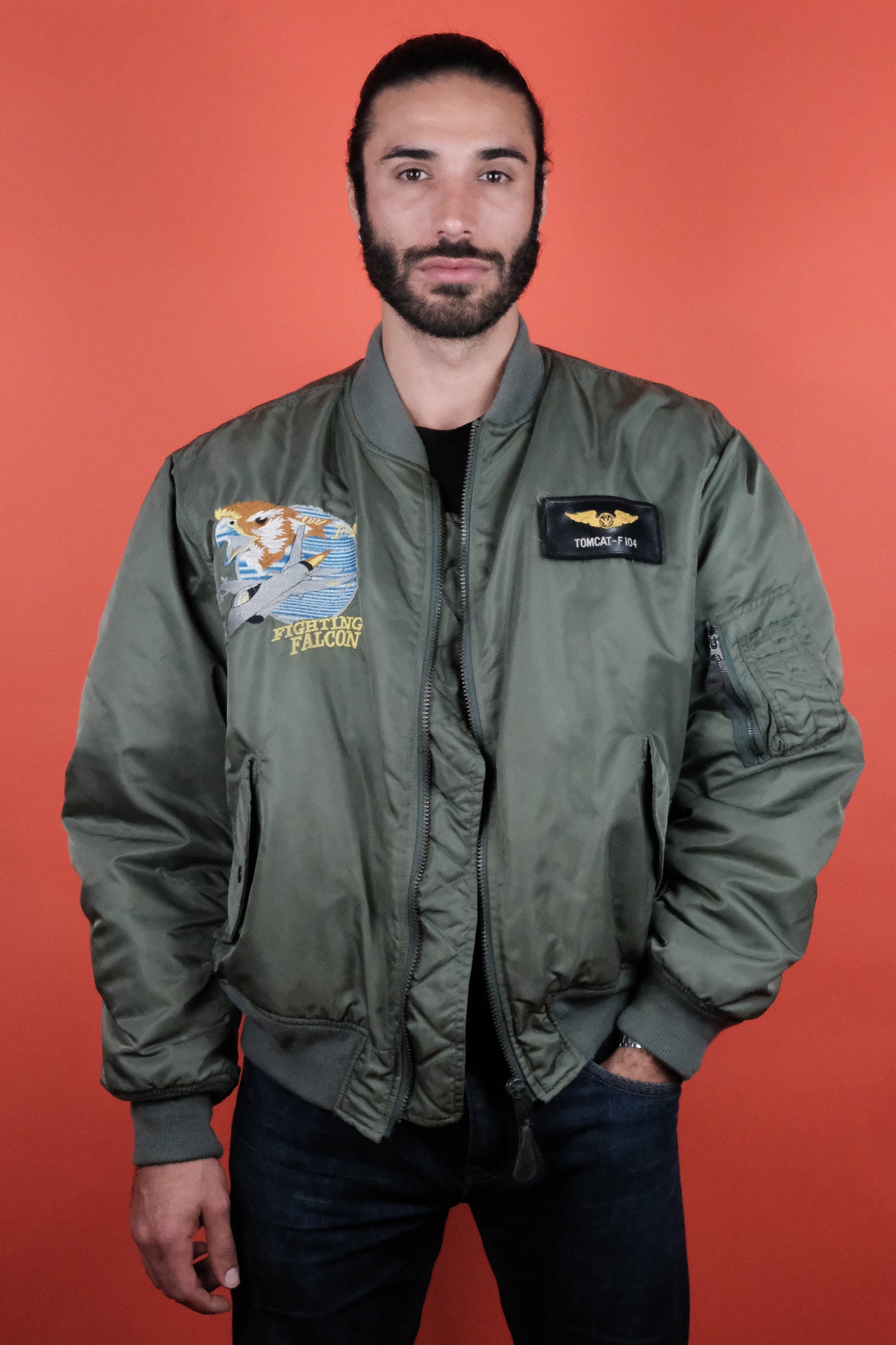 Tomcat 'Fighting Falcon' MA-1 Flying Jacket 'XL' - vintage clothing clochard92.com