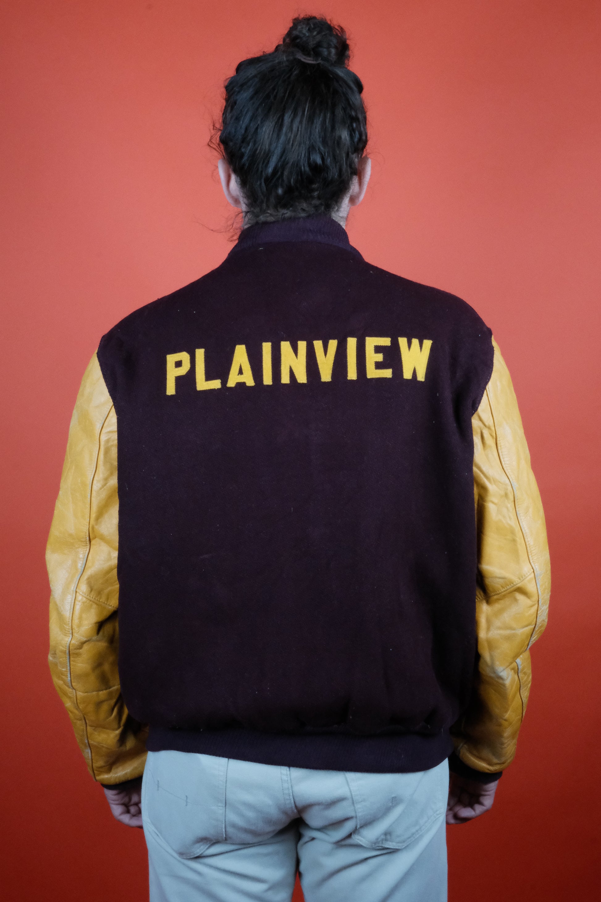 Varsity Jacket 'PLAINVIEW' Two Tone 'L' - vintage clothing clochard92.com