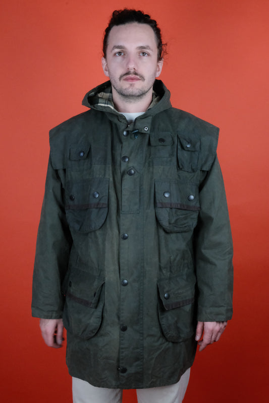 Barbour Wax Jacket 7 pockets w/ Hood 'L' - vintage clothing clochard92.com
