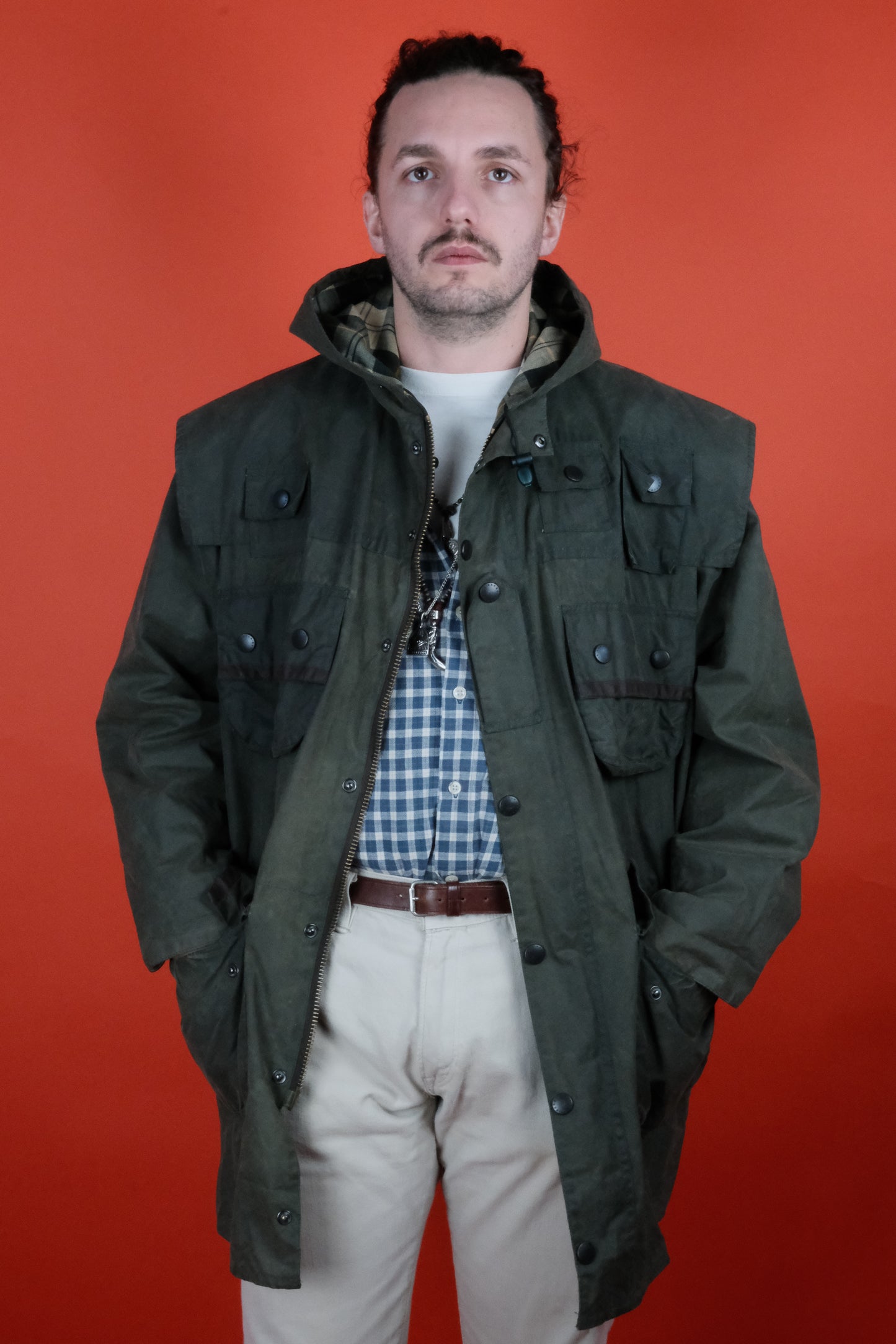 Barbour Wax Jacket 7 pockets w/ Hood 'L' - vintage clothing clochard92.com