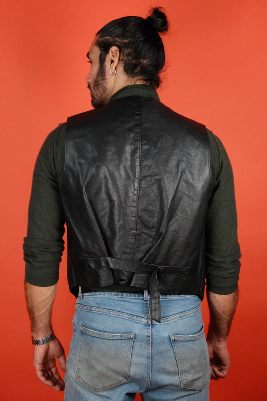 Black Leather Vest 'XL' Made in Italy - vintage clothing clochard92.com
