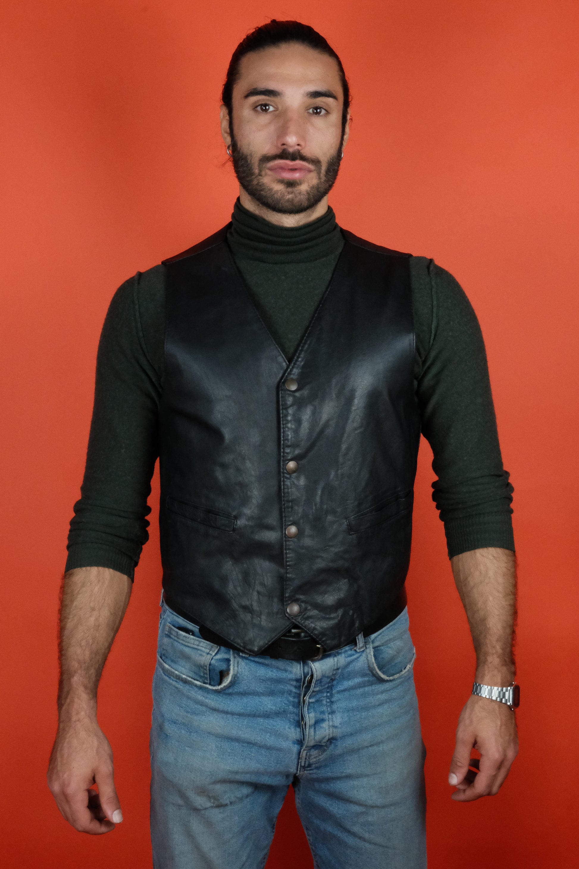 Black Leather Vest 'XL' Made in Italy - vintage clothing clochard92.com