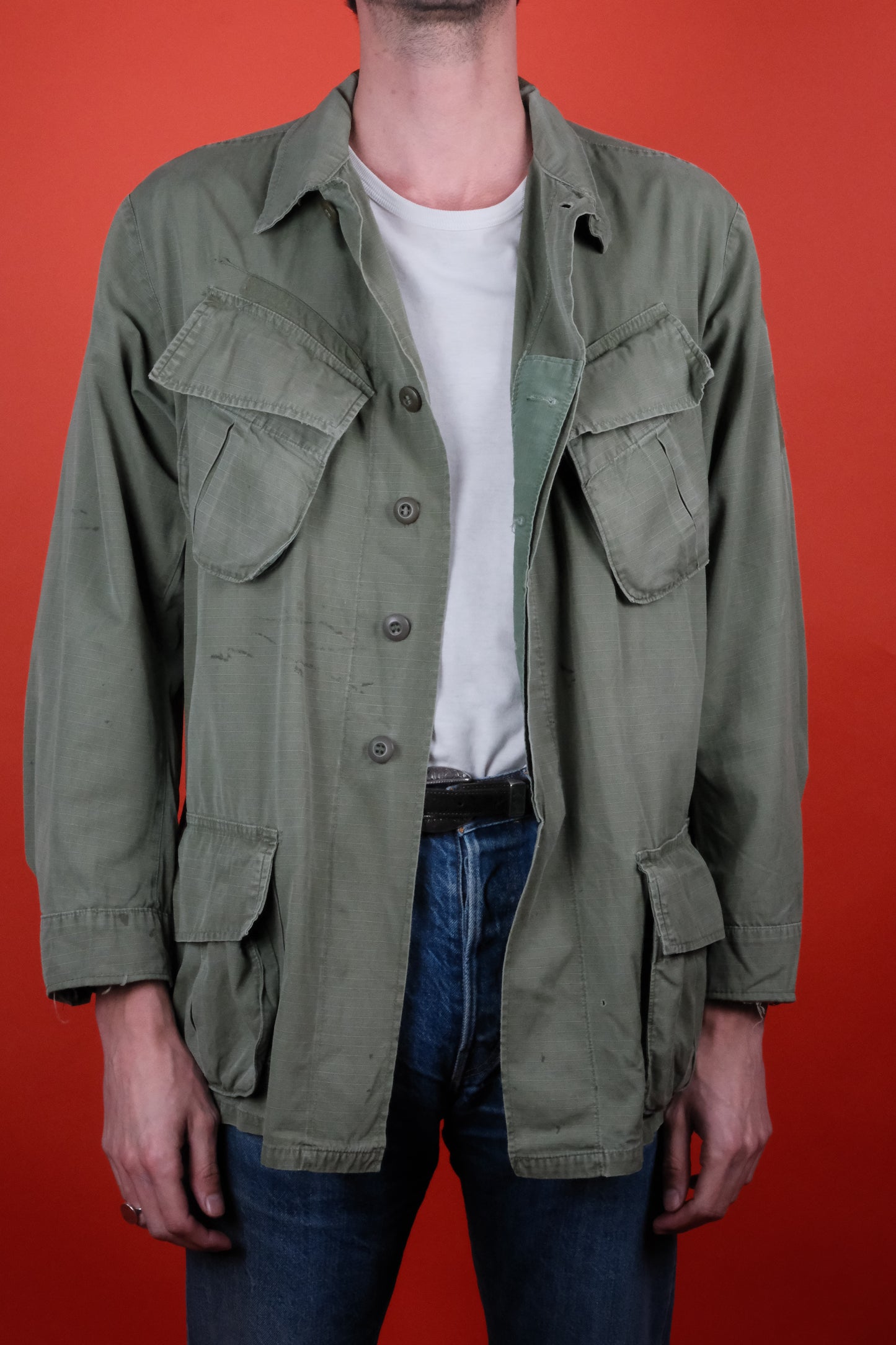 U.S. Army Faded Jungle Jacket Poplin 3-rd Pattern 'M Regular' - vintage clothing clochard92.com