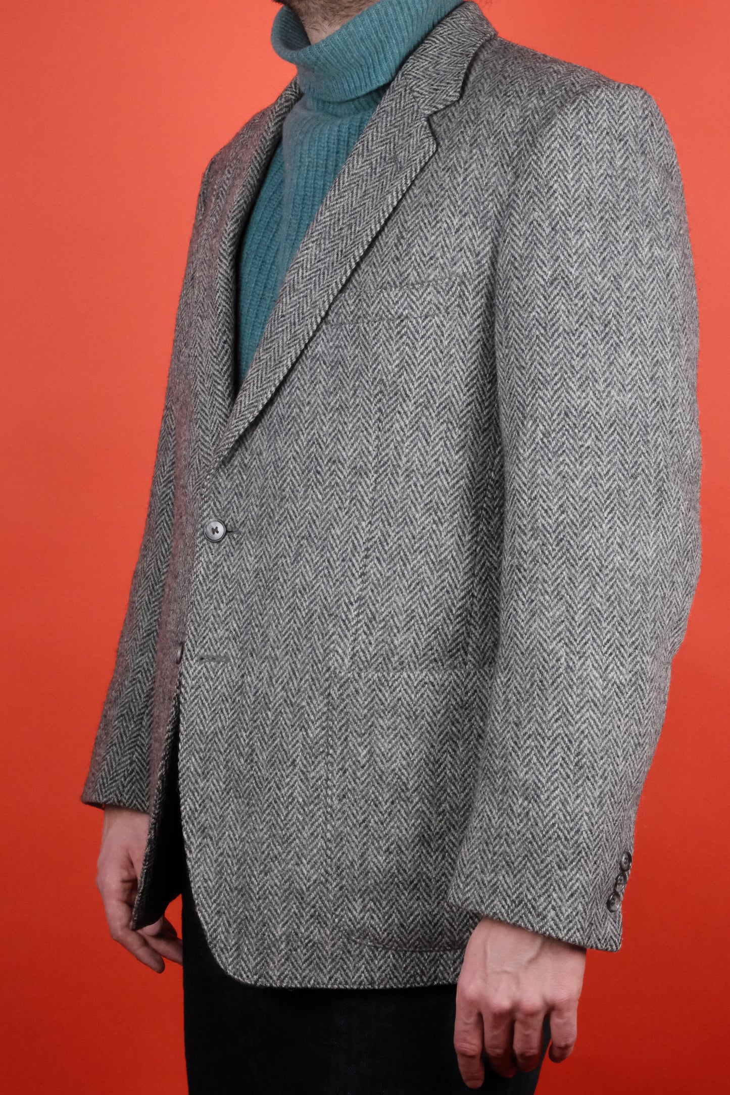 Grey Herringbone Harris Tweed Suit Jacket 'M' - vintage clothing clochard92.com
