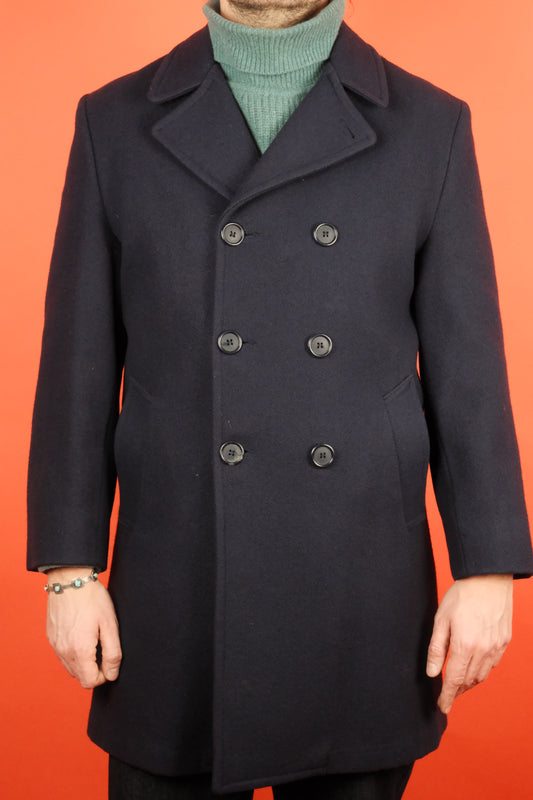 Woolrich Navy Pea Coat Made in USA 'S-M/38' - vintage clothing clochard92.com