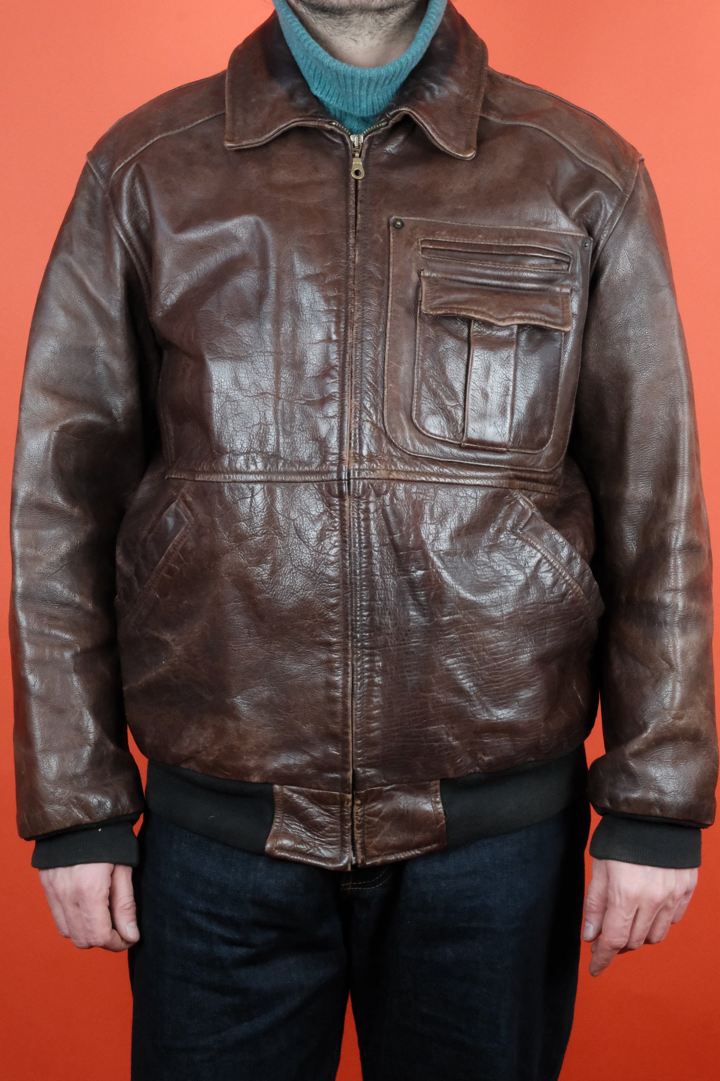 Pierre Cardin Brown Leather Jacket 'XL' - vintage clothing clochard92.com
